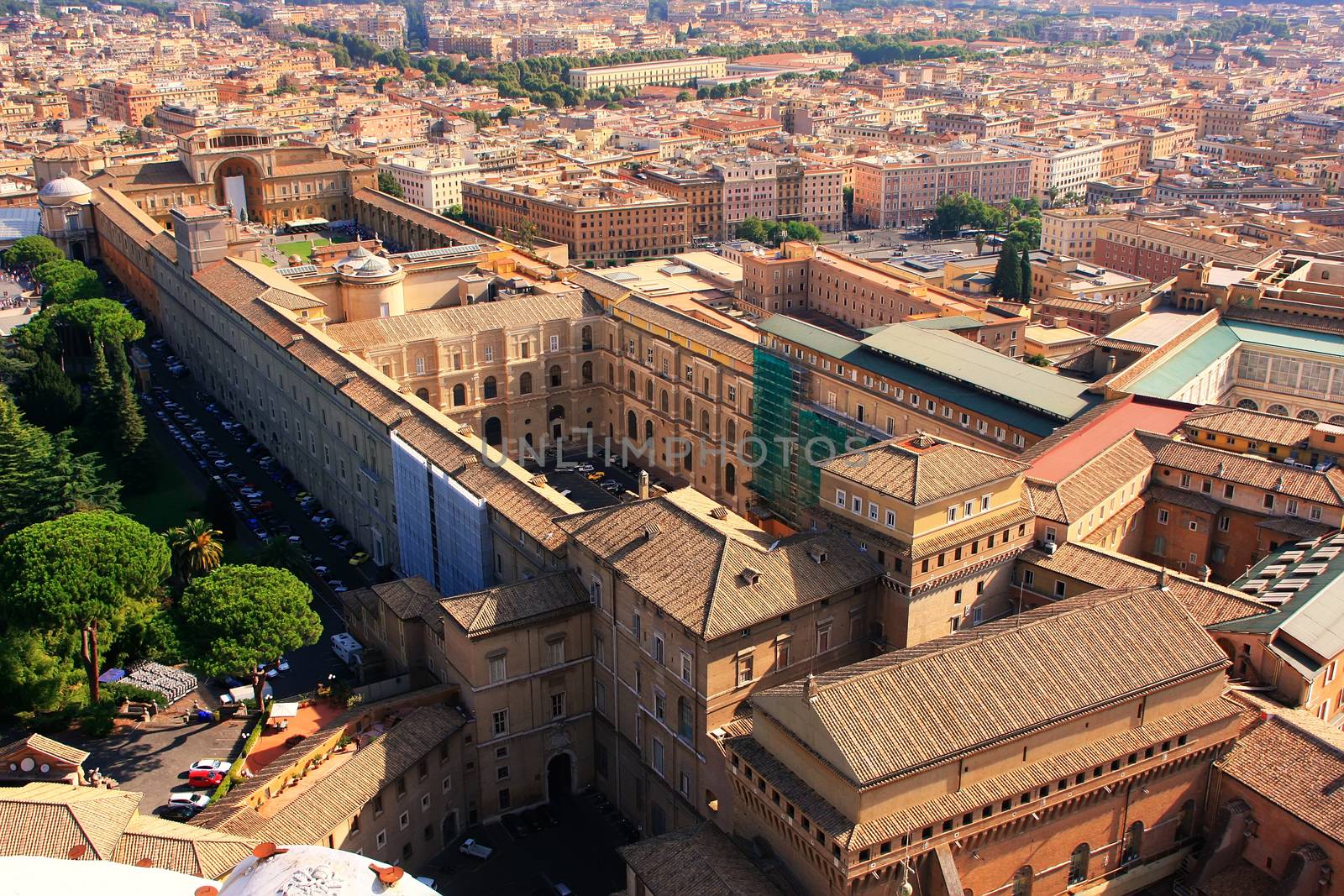 Aerial view of Vatican Gardens from St Peter Basilica, Rome, Ita by donya_nedomam