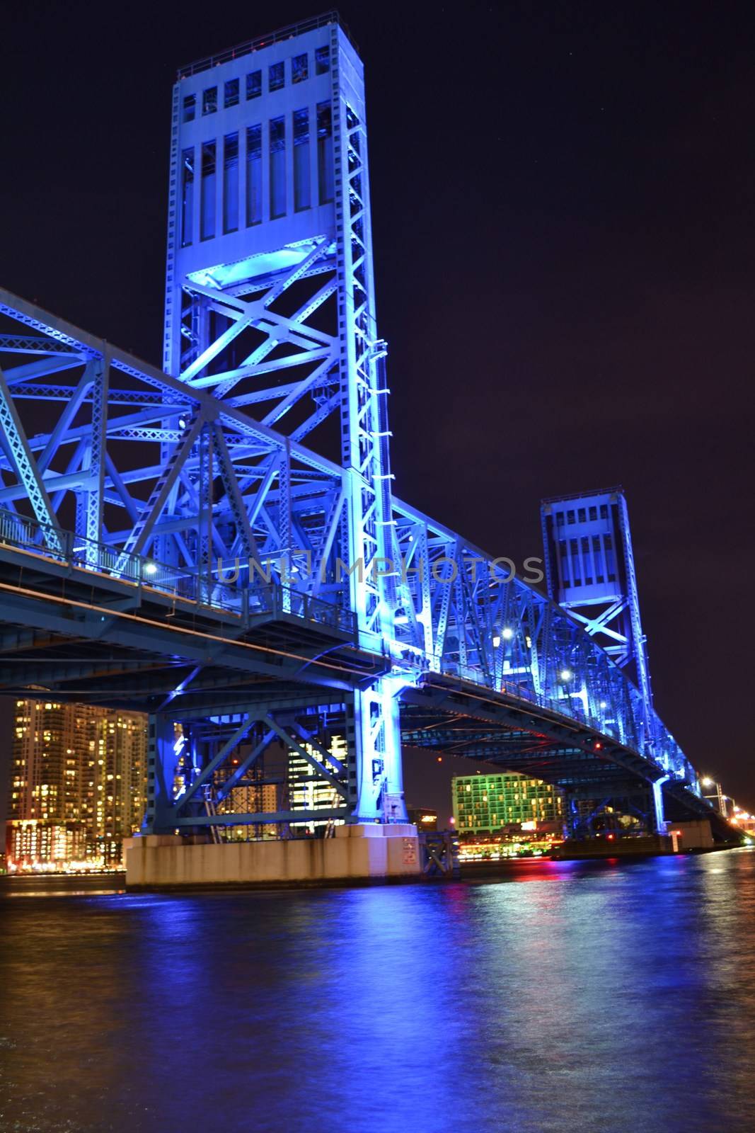 The blue Main Street Bridge in Jacksonville, Florida