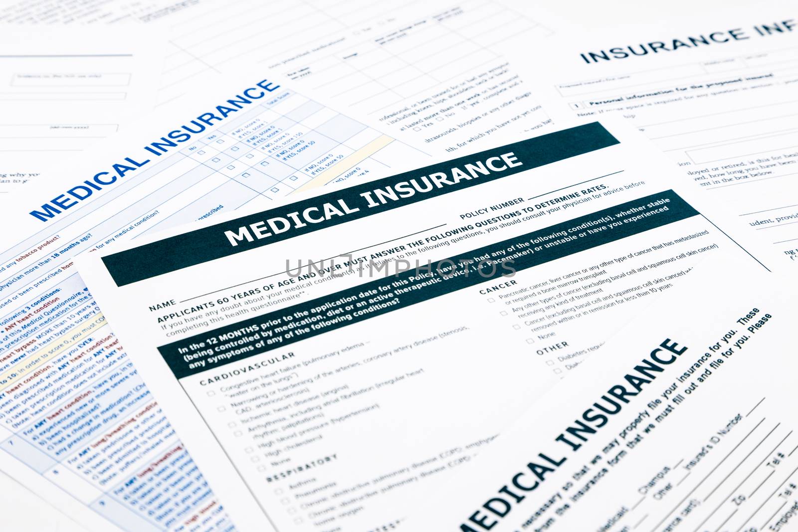 medical insurance form, paperwork and questionnaire for insurance concepts