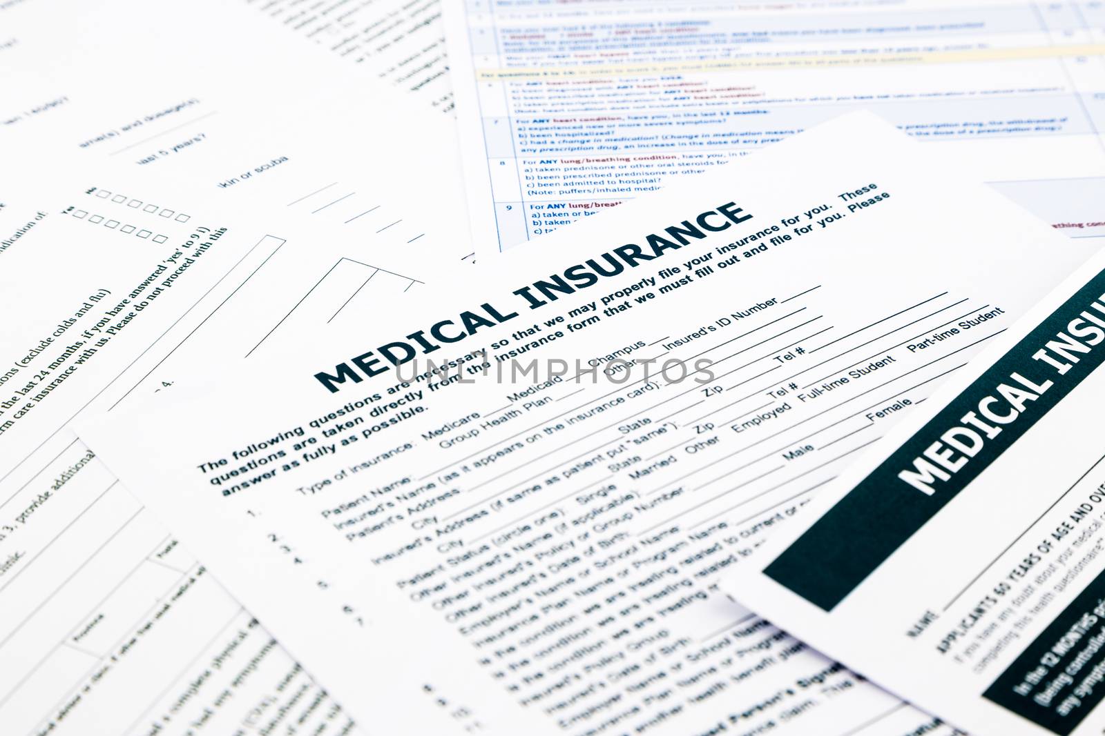 medical insurance form, paperwork and questionnaire for insurance concepts