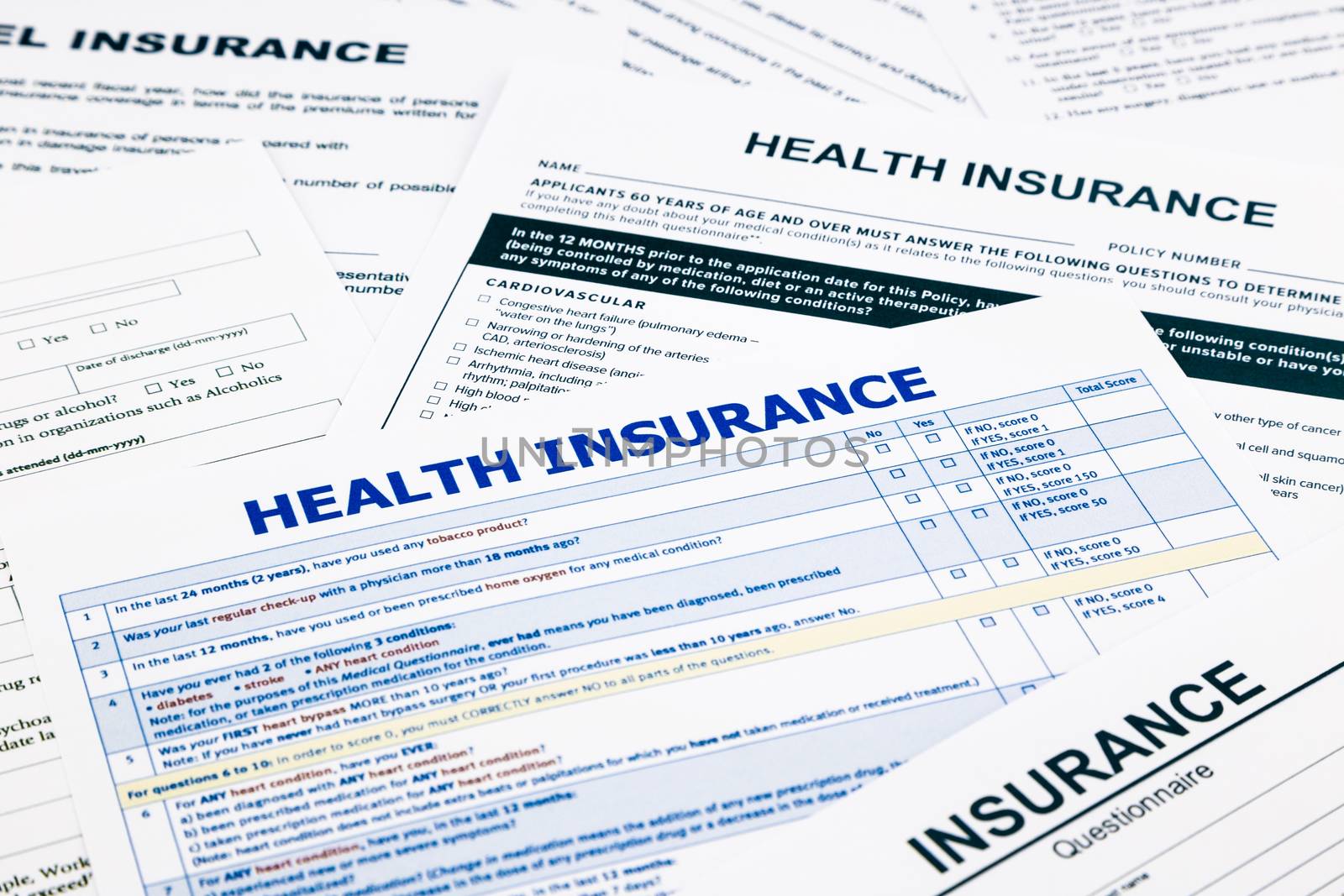 health insurance form, paperwork and questionnaire for insurance concepts
