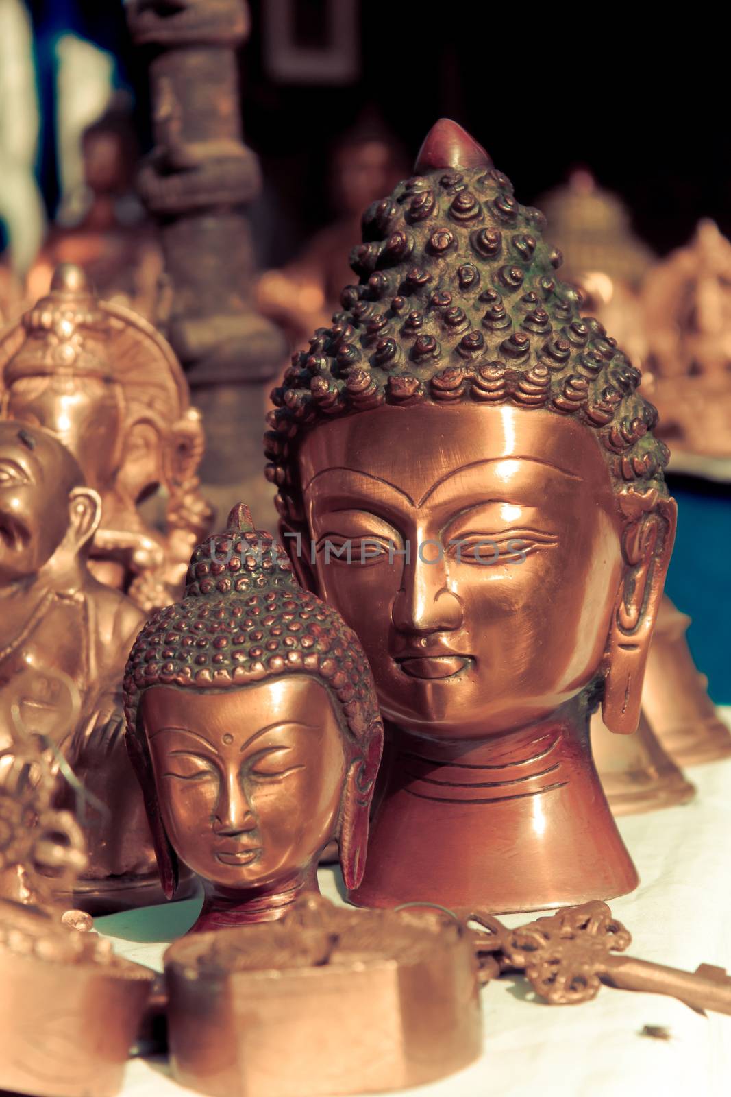 lord buddha metallic sculpture, vintage by motionkarma