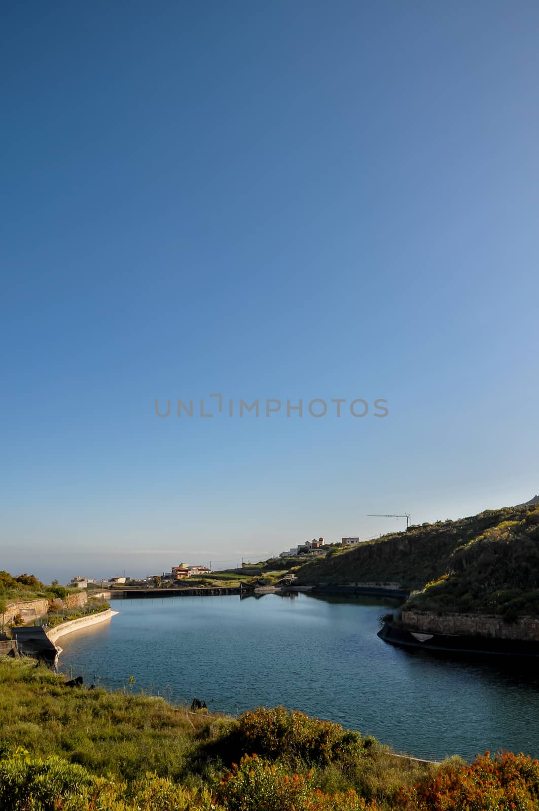 Lake and Dam on a Ravine in Tenerife Canary Islands Spain