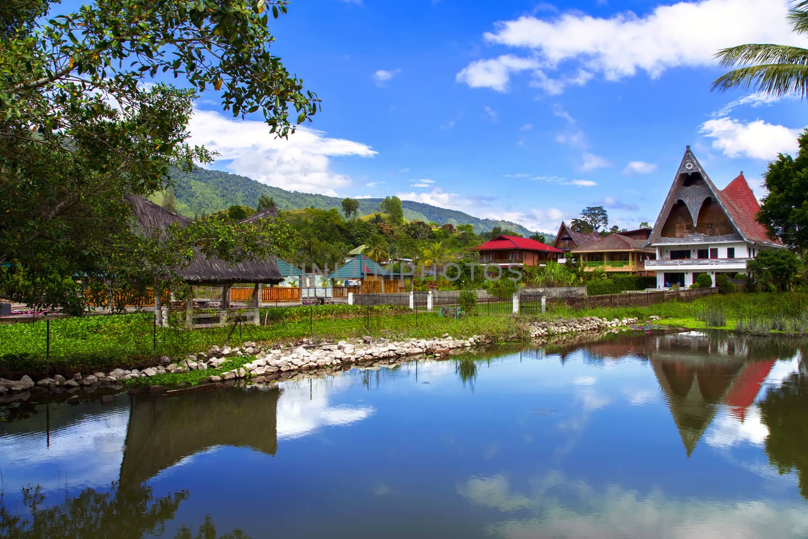 Batak Style Houses and Gazebo. Samosir Island North Sumatra, Indonesia.