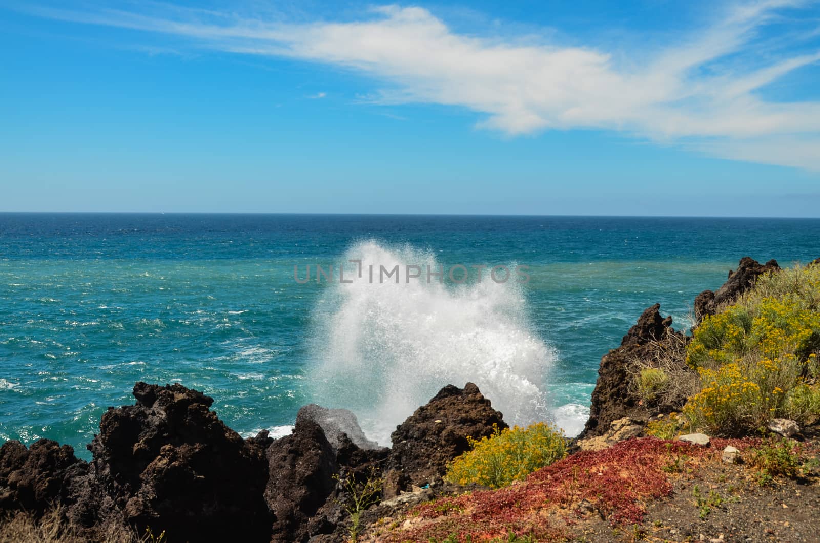 Strong Waves on the Blue Ocean in Tenerife Canary Islands Spain