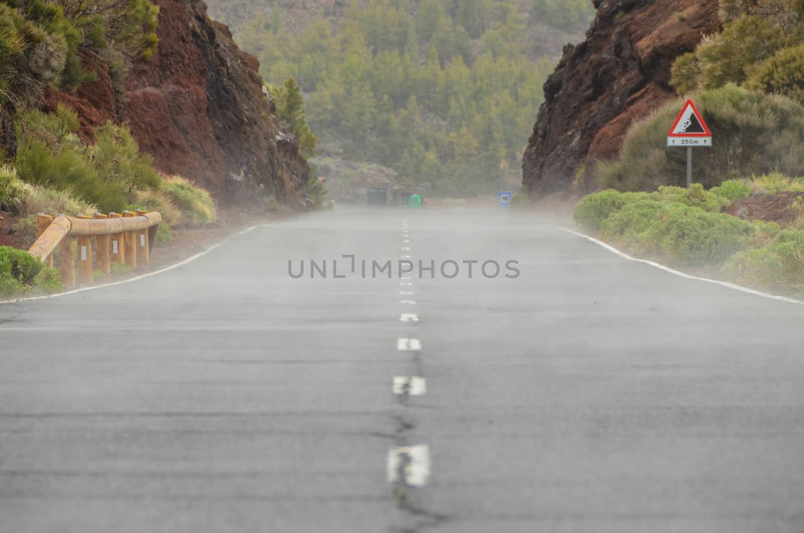 Road on Cloudy Day in El Teide National Park Tenerife Canary Islands Spain