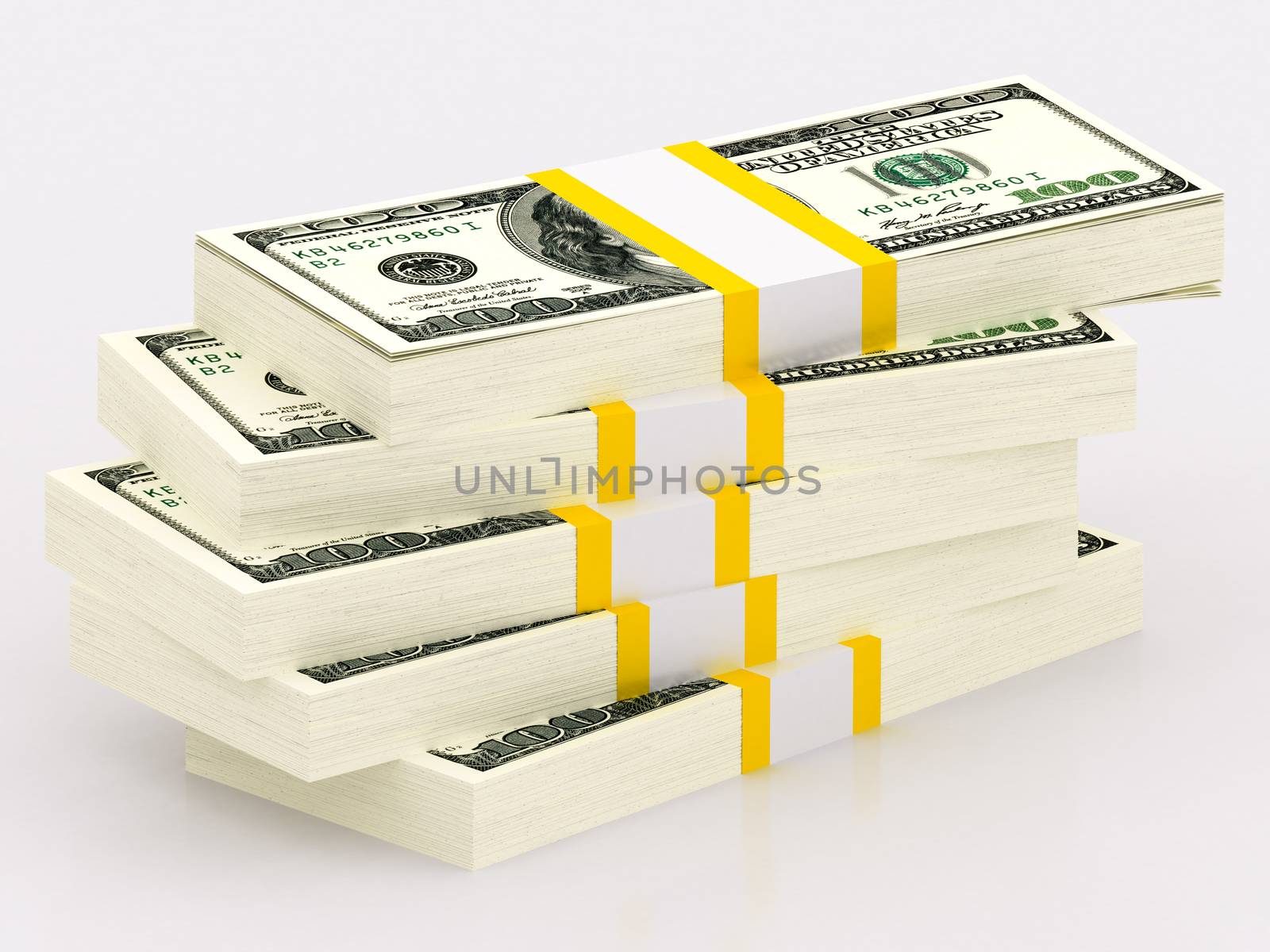 100 dollar banknotes isolated on a white background