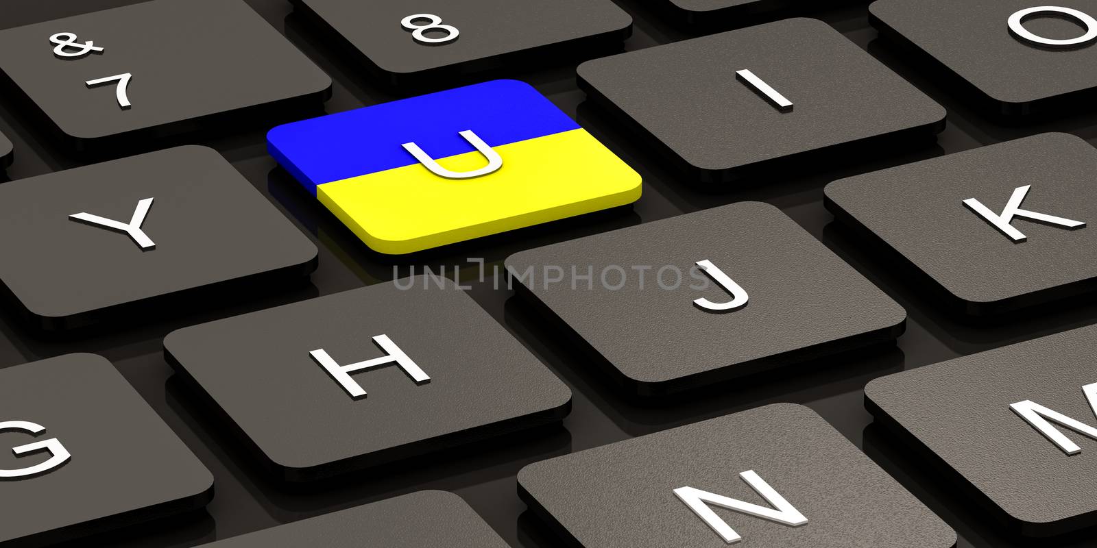 Ukrainian flag on button of black Keyboard