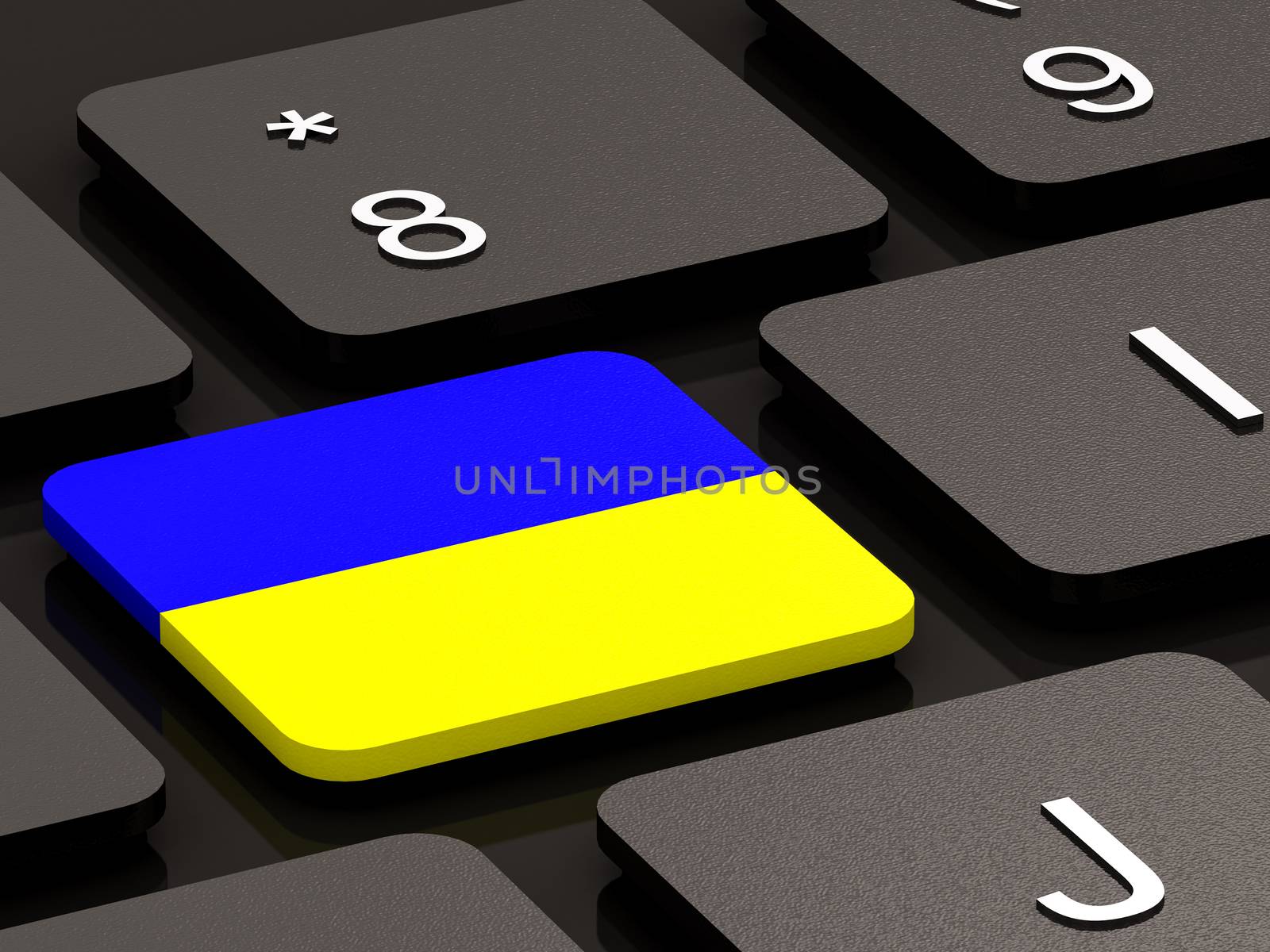 Ukrainian flag on button of black Keyboard