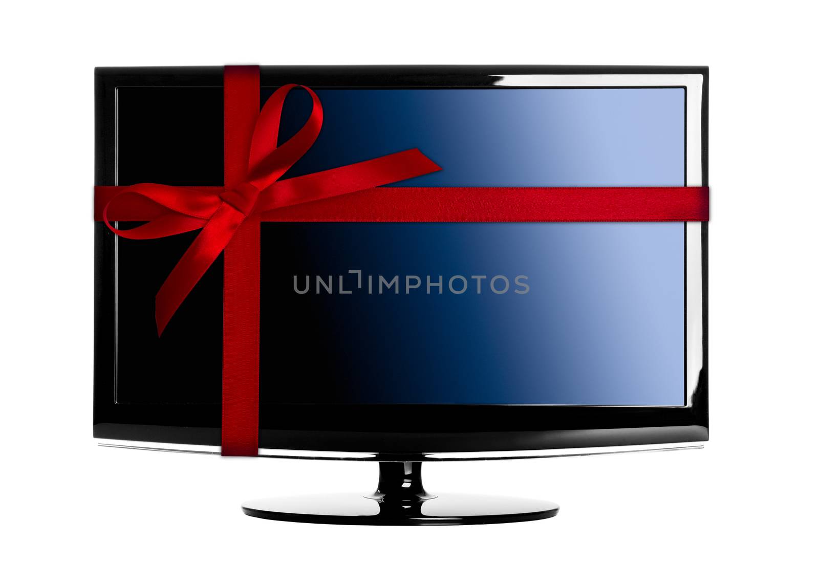 Modern Led tv with a red Christmas ribbon