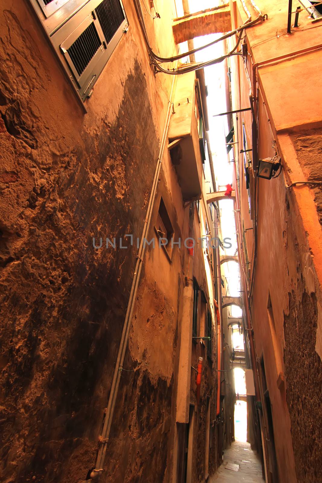 A small street in the famous town of Vernazza, Cinque Terre, Italy.