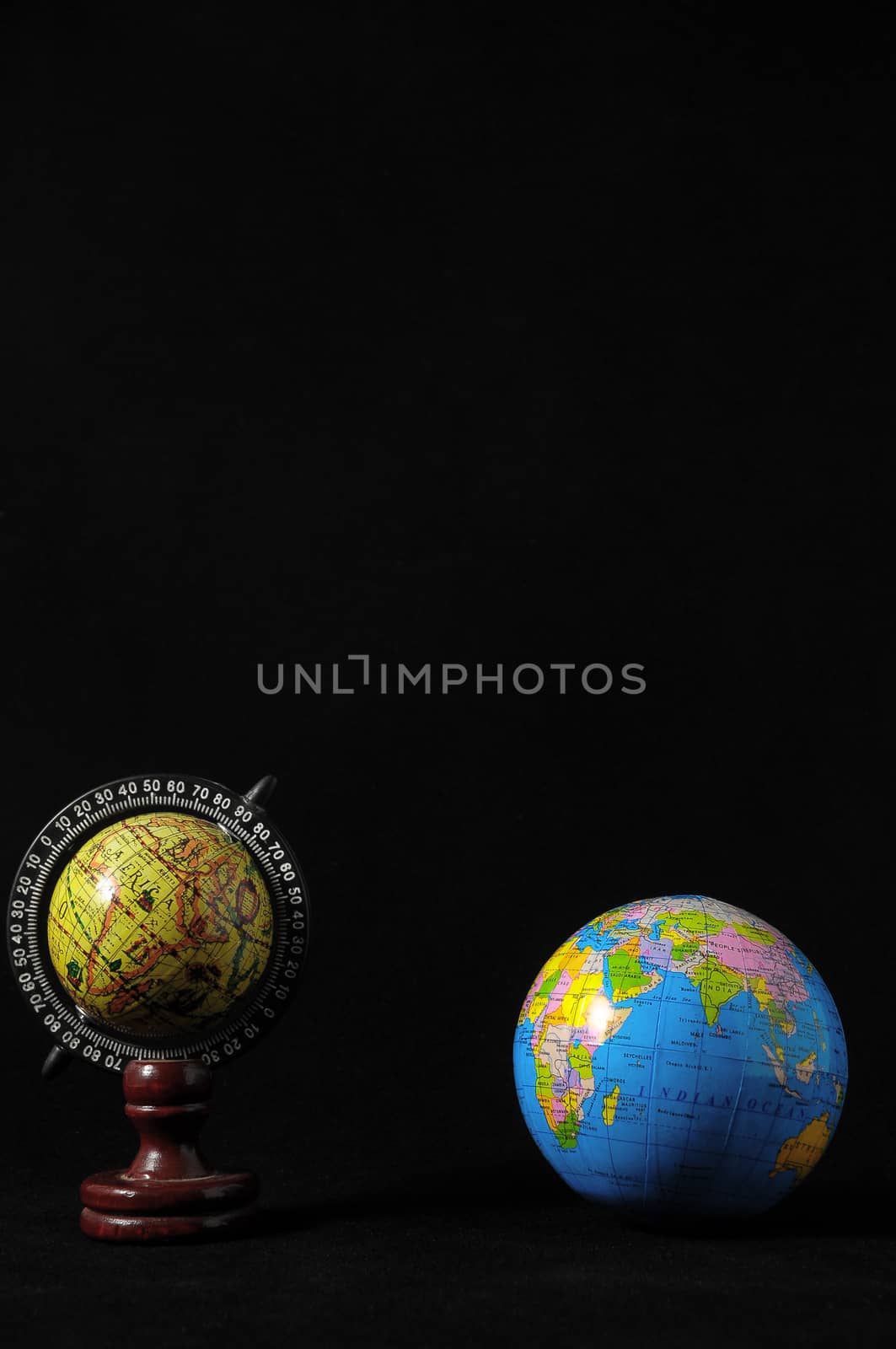 Many Globes Planet Earth on a Black Background