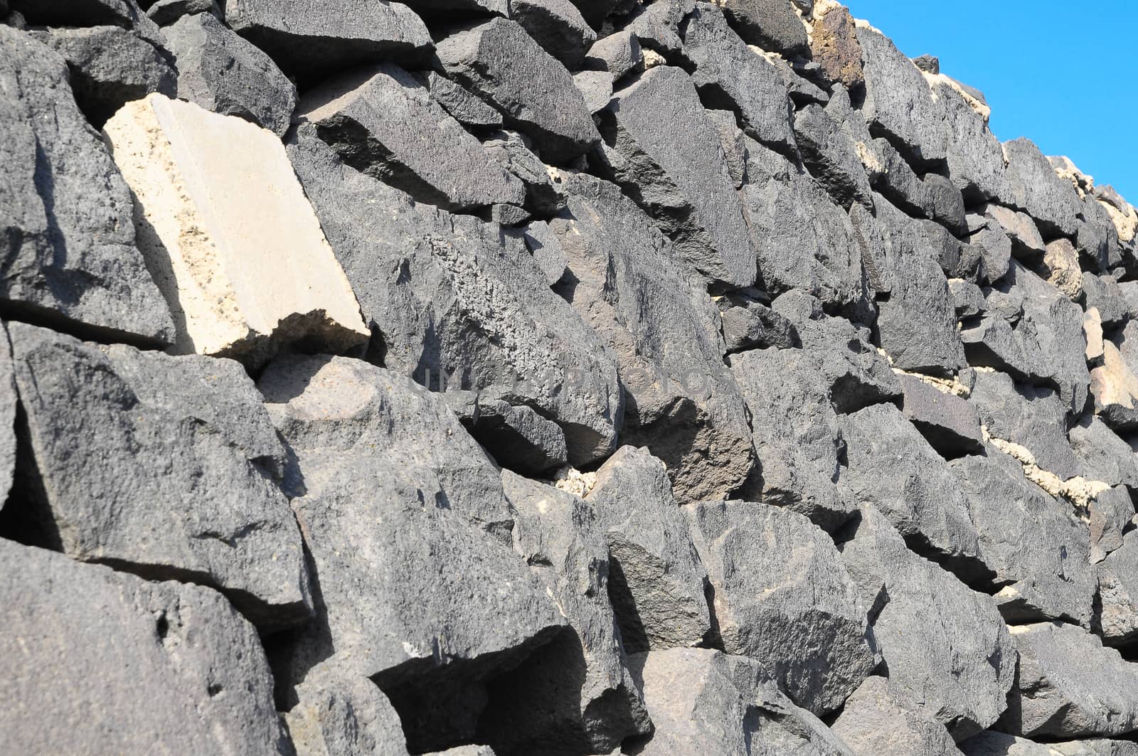 Texture Gray Rock Ancient Wall made of Volcanic Rocks