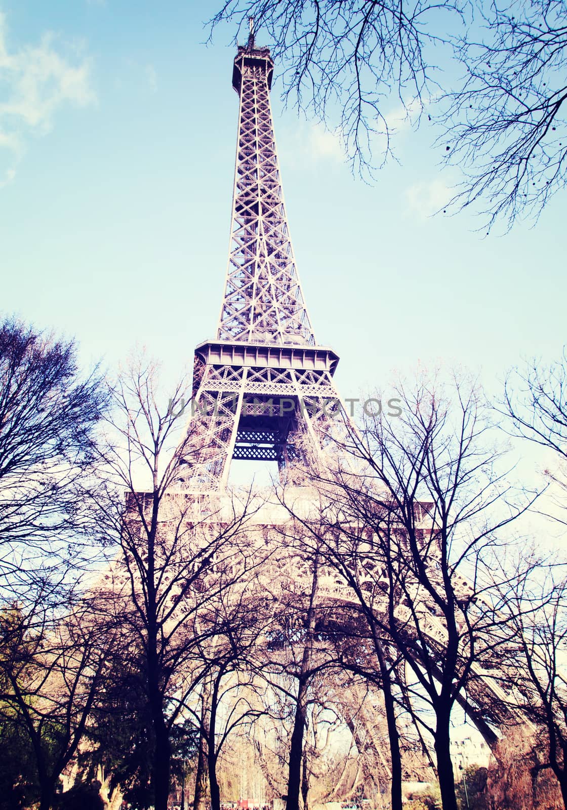 Eiffel Tower at day in Paris, France. Vintage