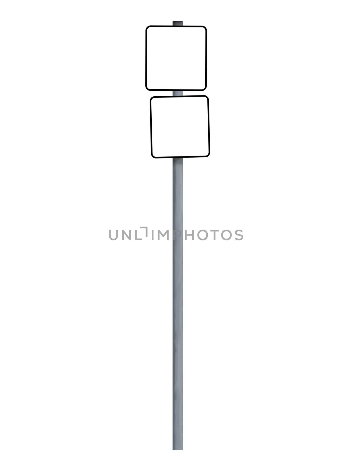 Sign pole isolated with two tables and copyspace