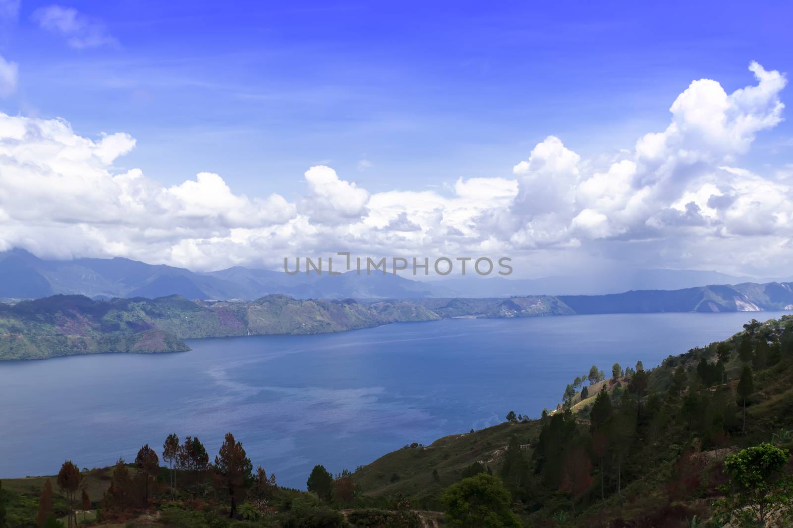 Clouds. Lake Toba View. Island on North Sumatra, Indonesia.