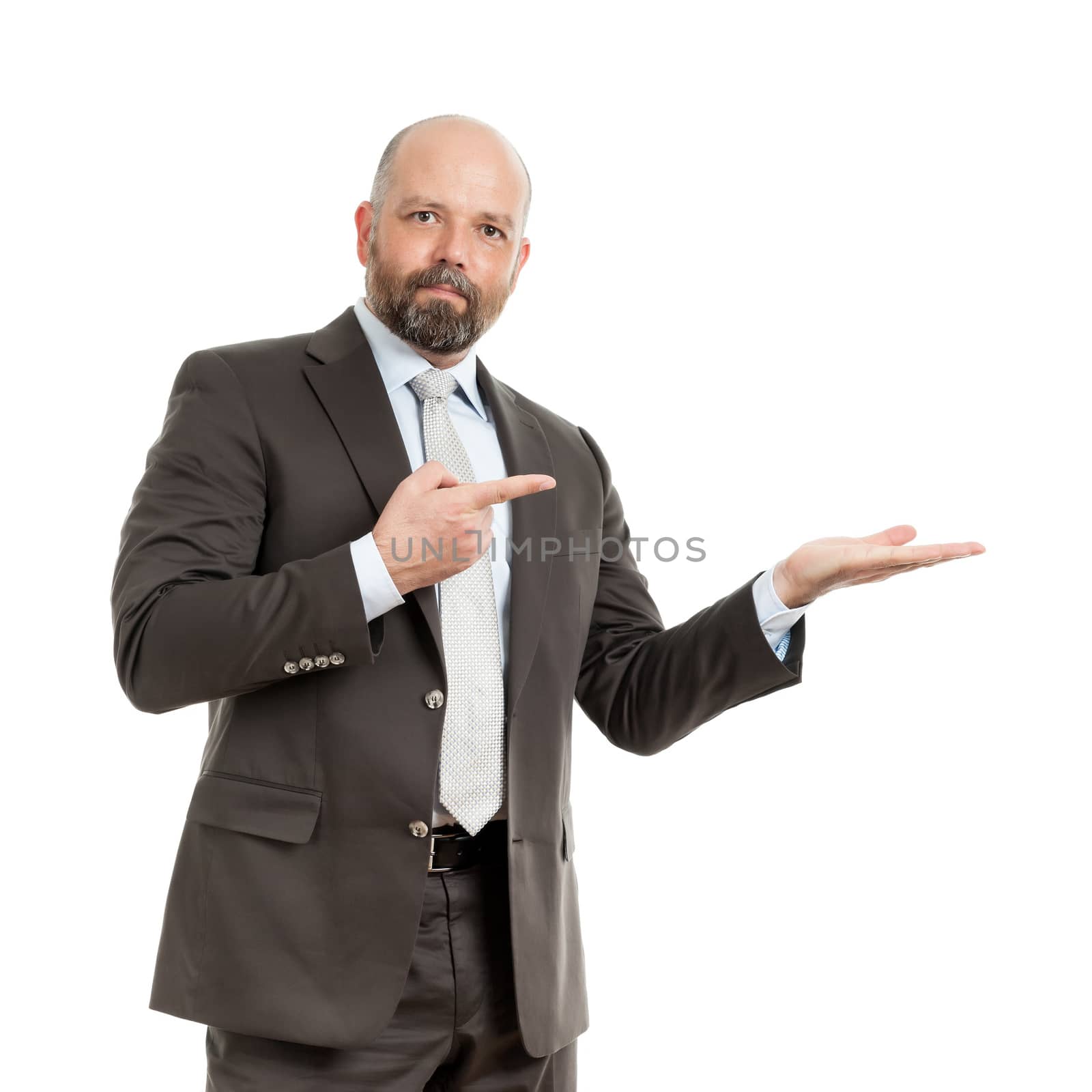 An image of a handsome business man pointing