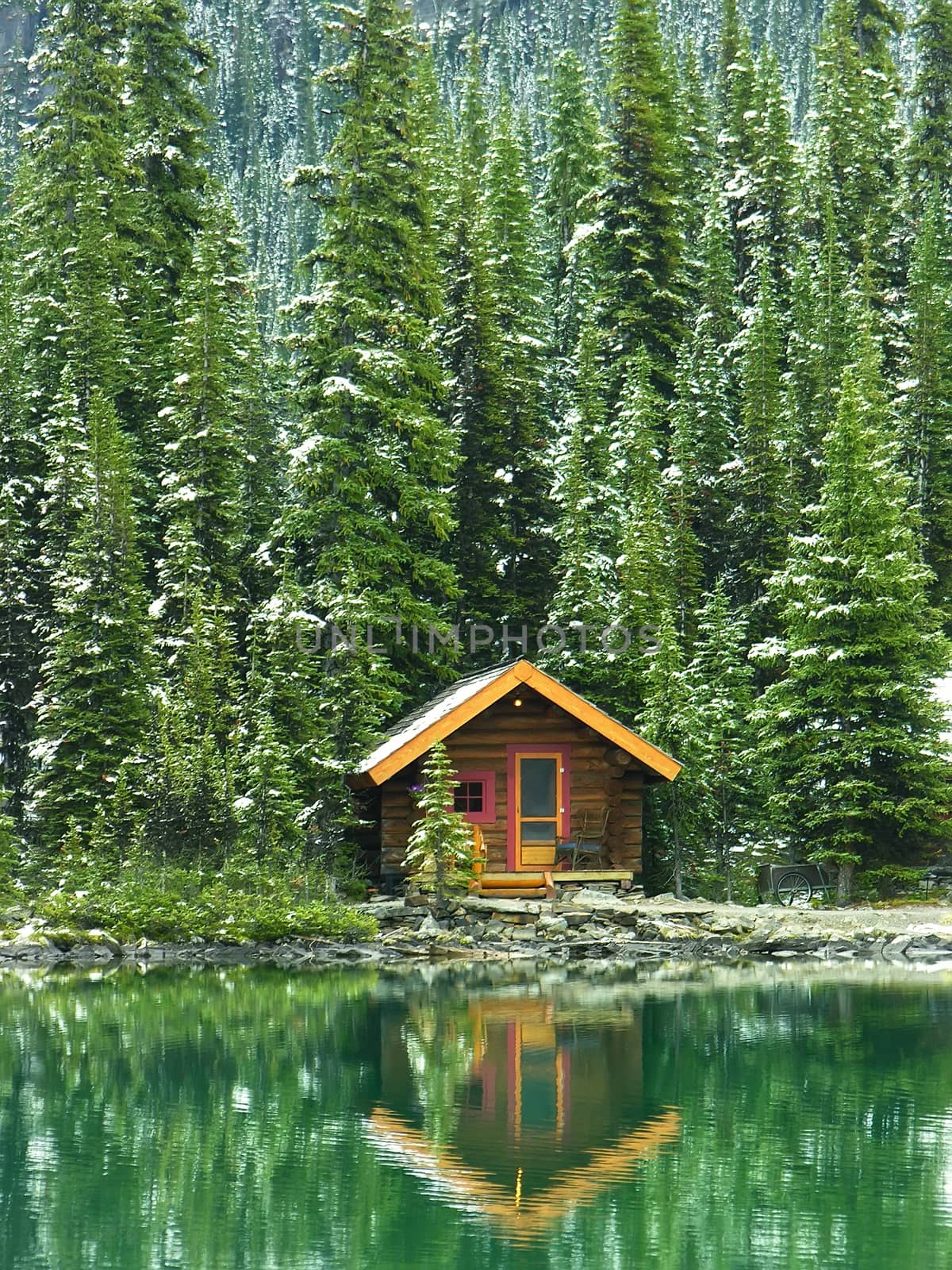 Wooden cabin at Lake O'Hara, Yoho National Park, British Columbia, Canada