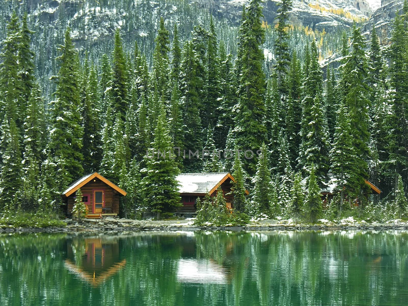 Wooden cabins at Lake O'Hara, Yoho National Park, Canada by donya_nedomam