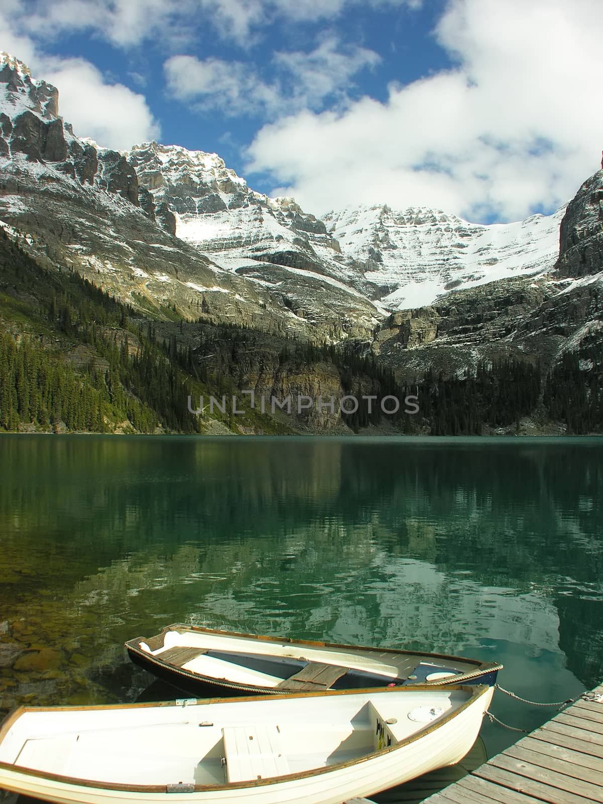 Wooden boats at Lake O'Hara, Yoho National Park, British Columbia, Canada