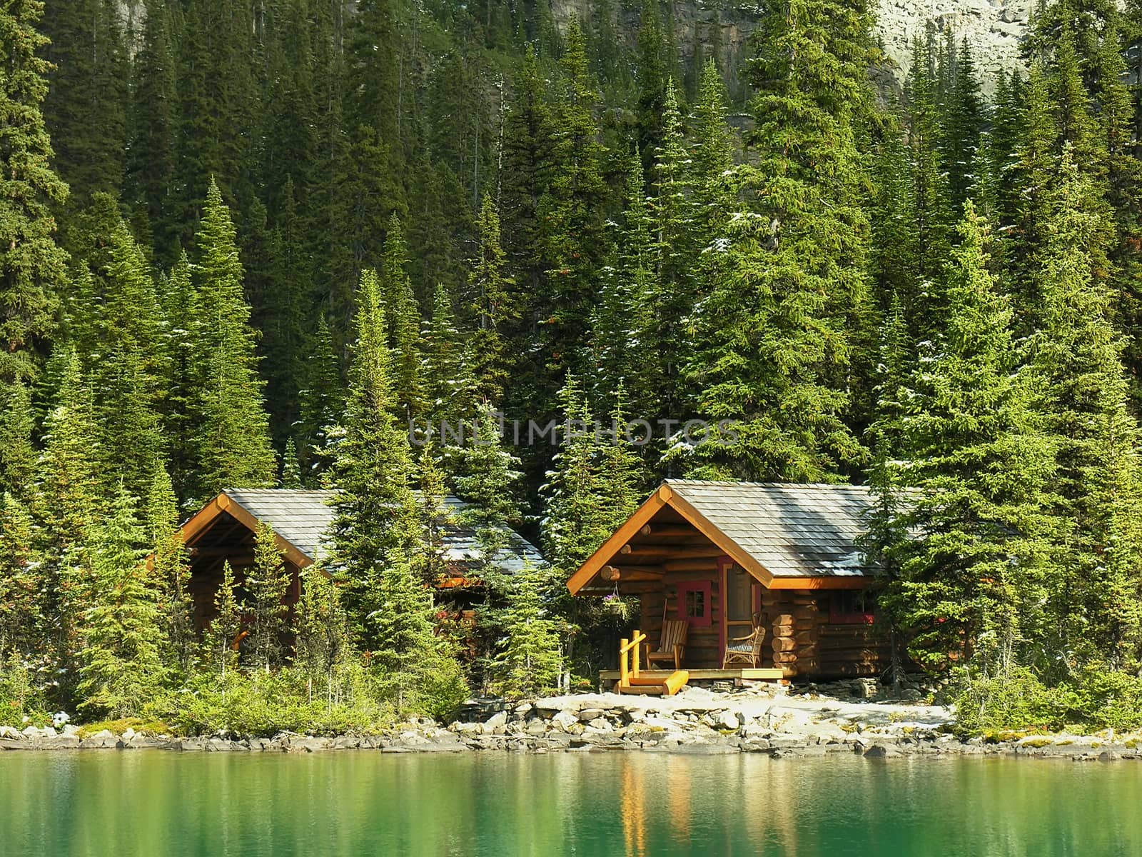 Wooden cabins at Lake O'Hara, Yoho National Park, Canada by donya_nedomam