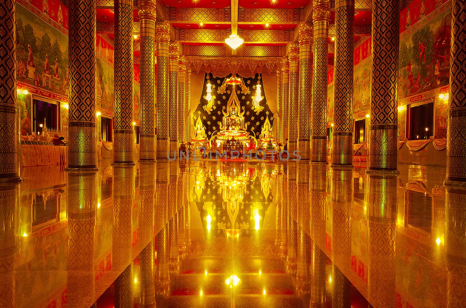 The Golden Seated Buddha Image in Temple.