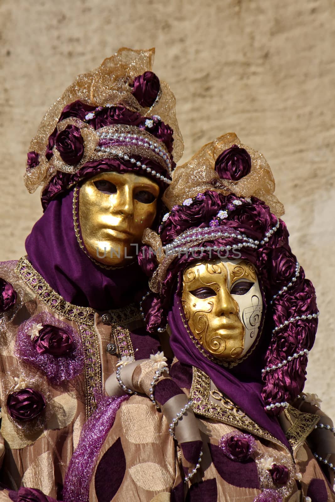 Golden couple at the 2014 venetian carnival of Annecy, France