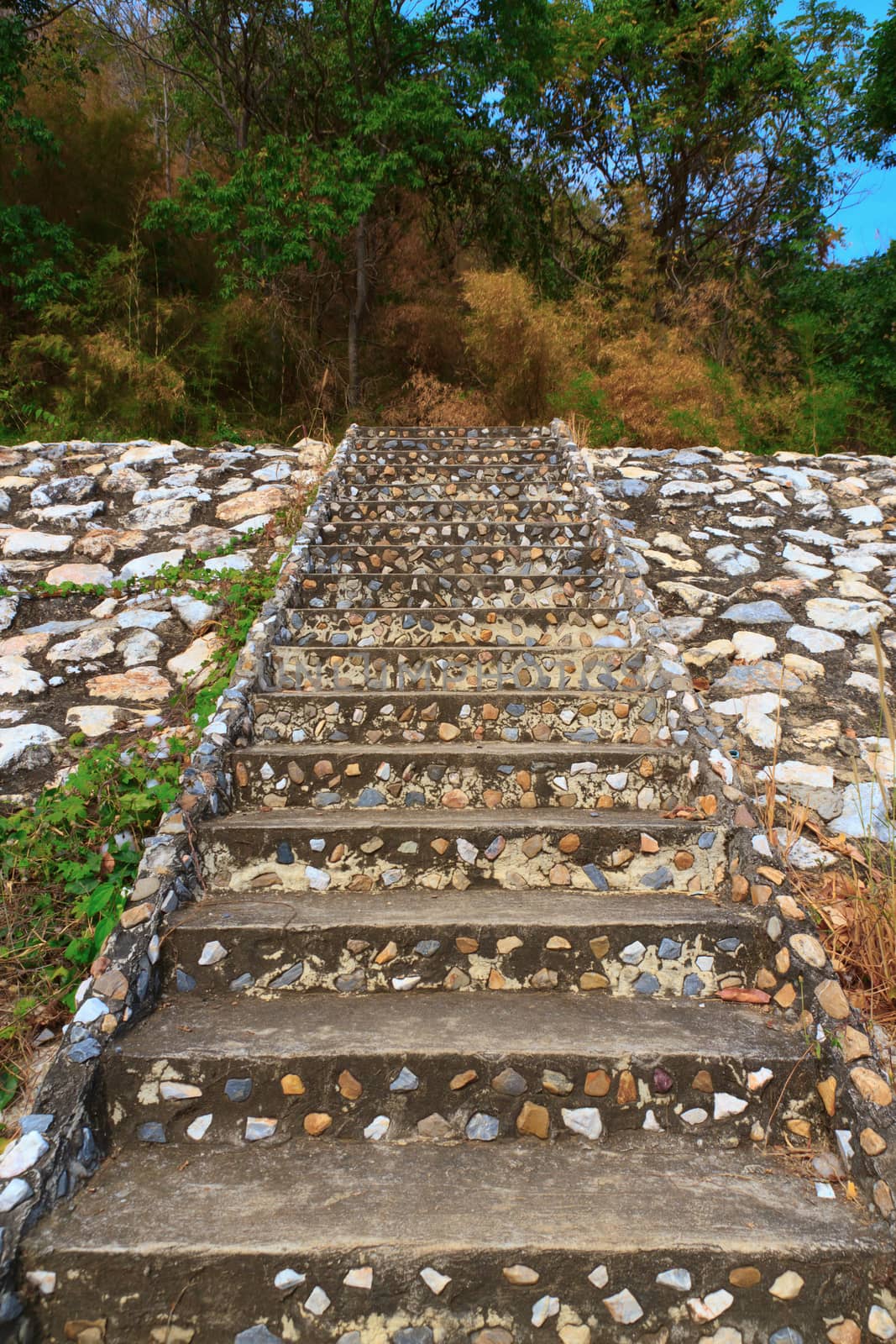 Way up rock stair in the mountain.