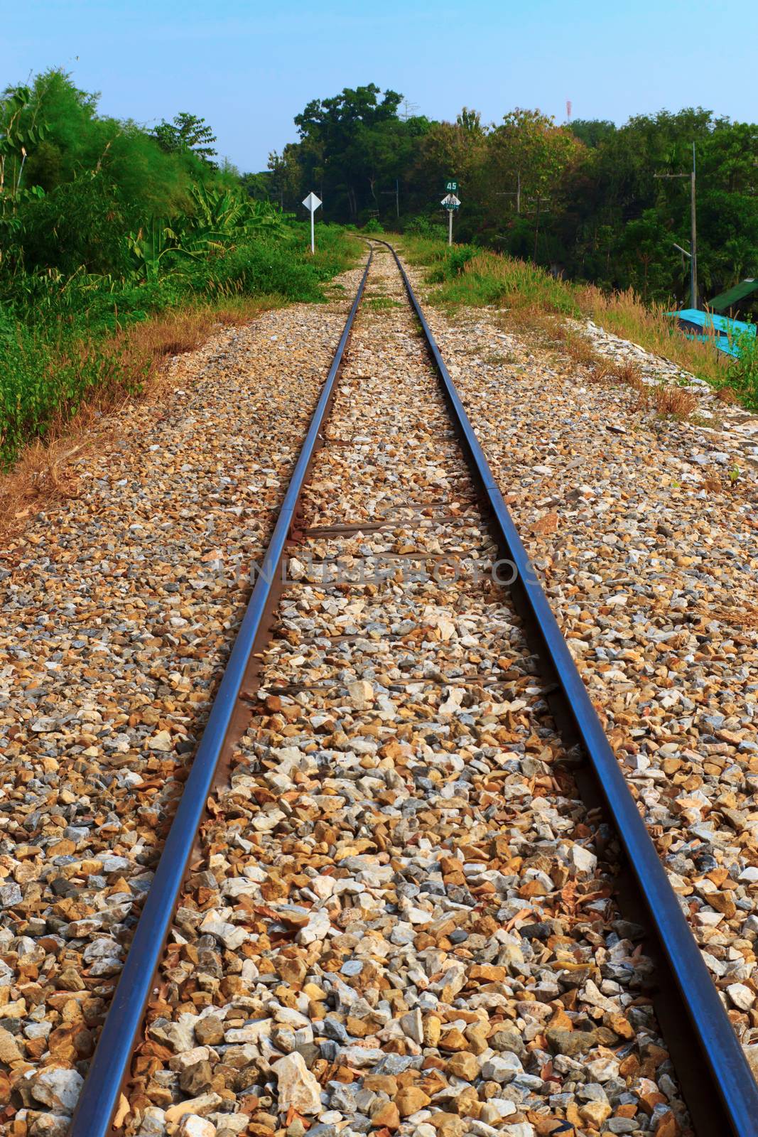 Railway beside the River Kwai in Kanchanaburi Thailand.