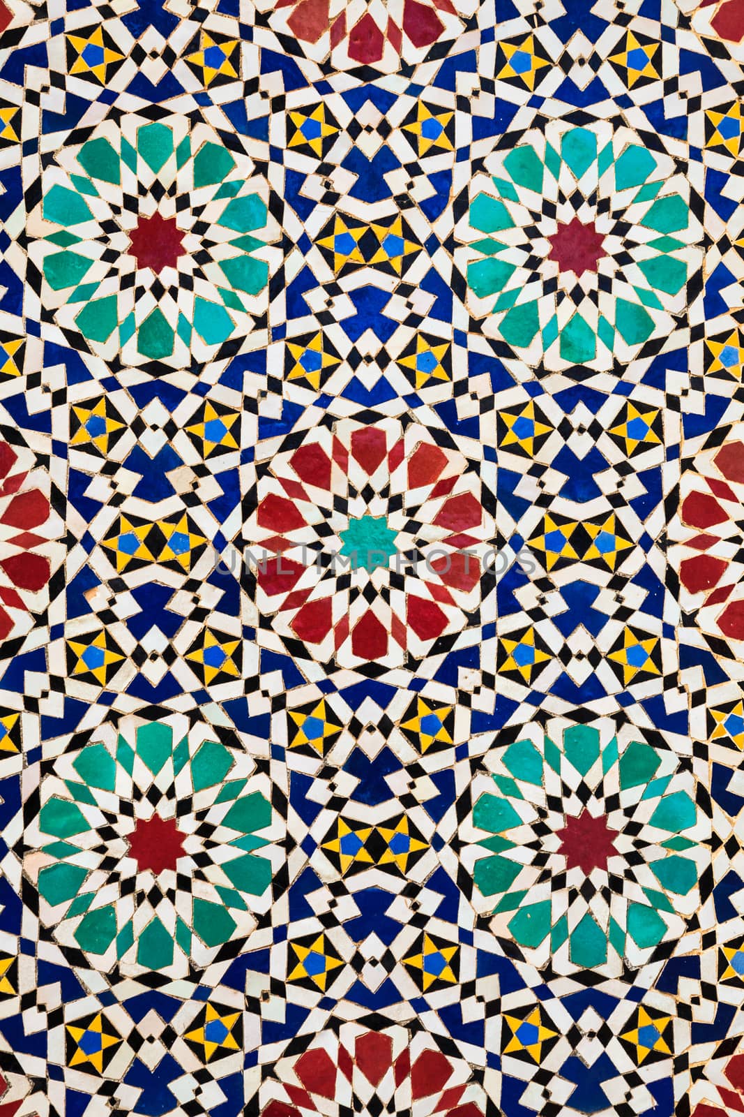 Colorful arabic mosaics in fez, morocco