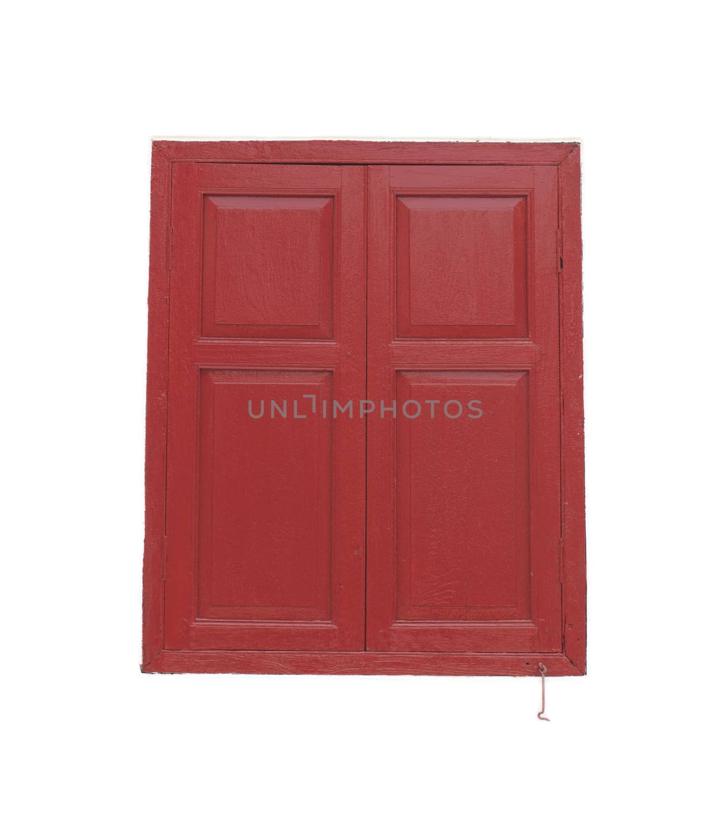 Red wooden window isolated on white background.