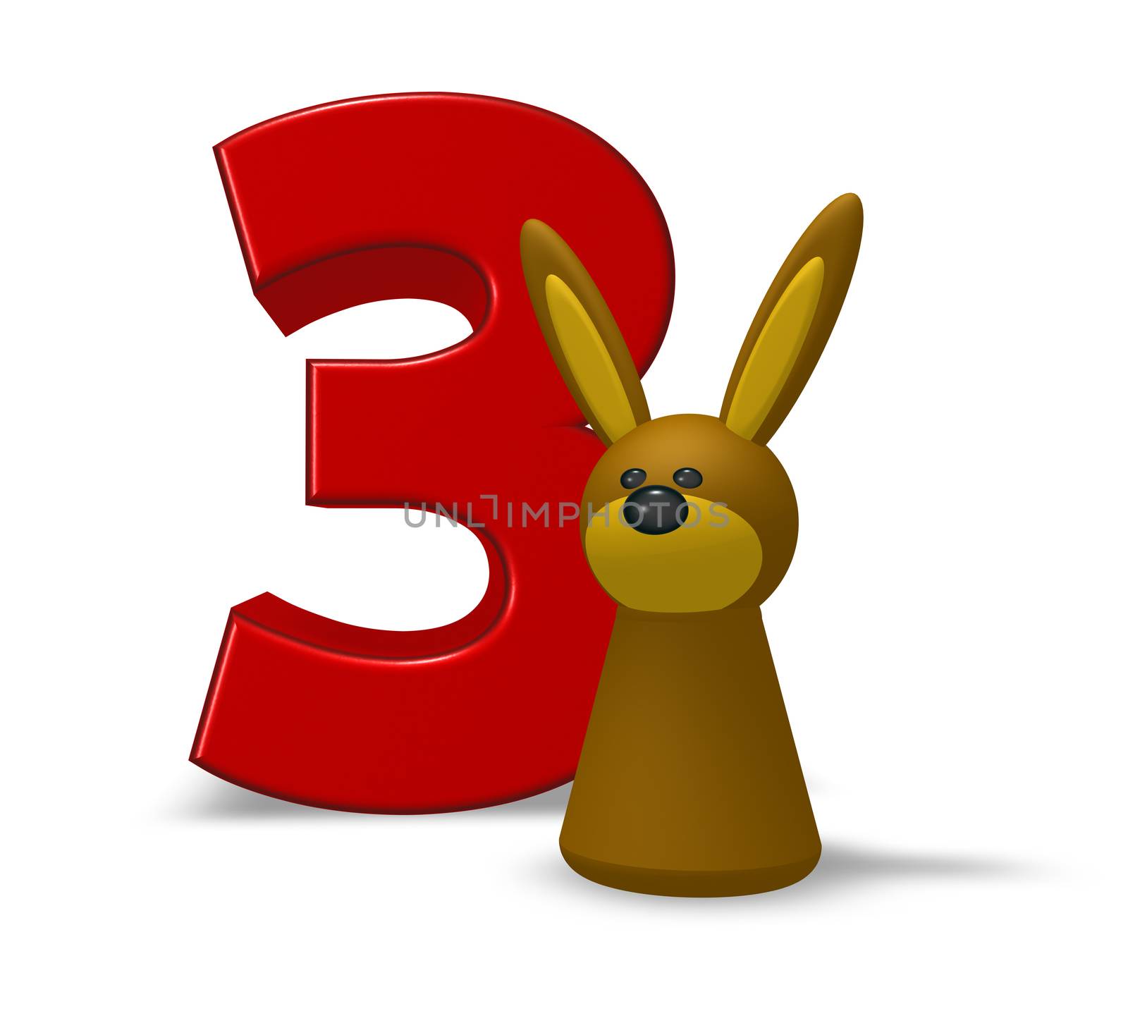 number three and rabbit - 3d illustration