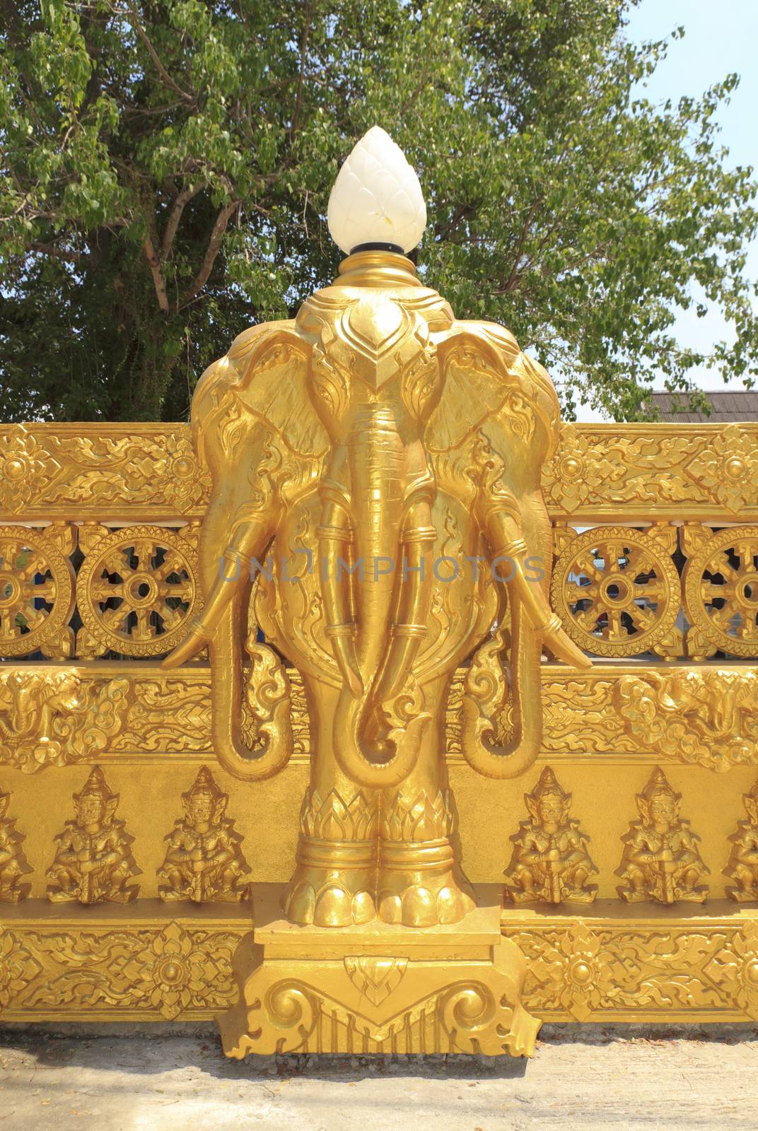 Thai elephant statues at Wat Paknam Joelo in Chachoengsao province at thailand.