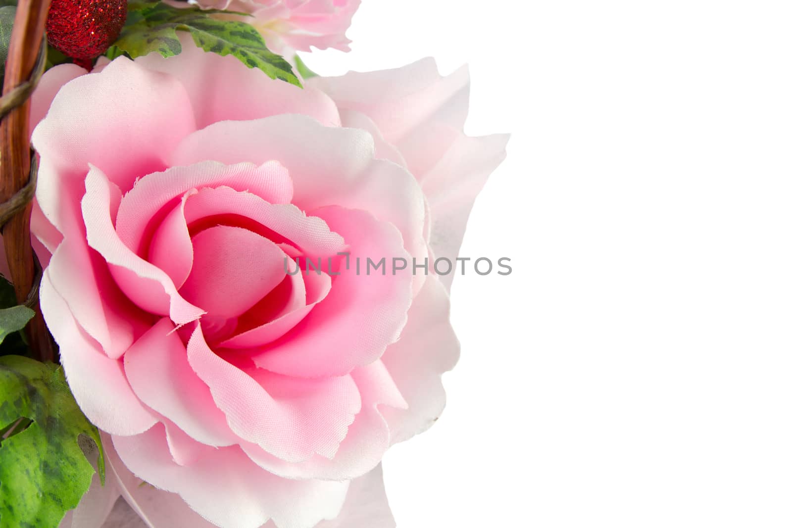 Pink fake flowers is isolated on a white.
