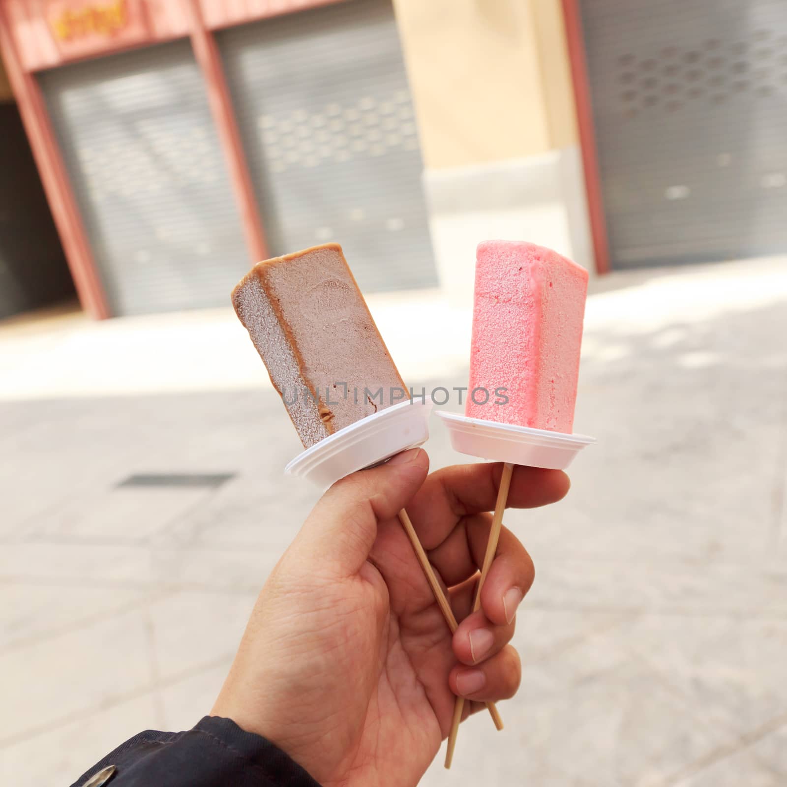 Ice cream with a wooden plug in a traditional style.