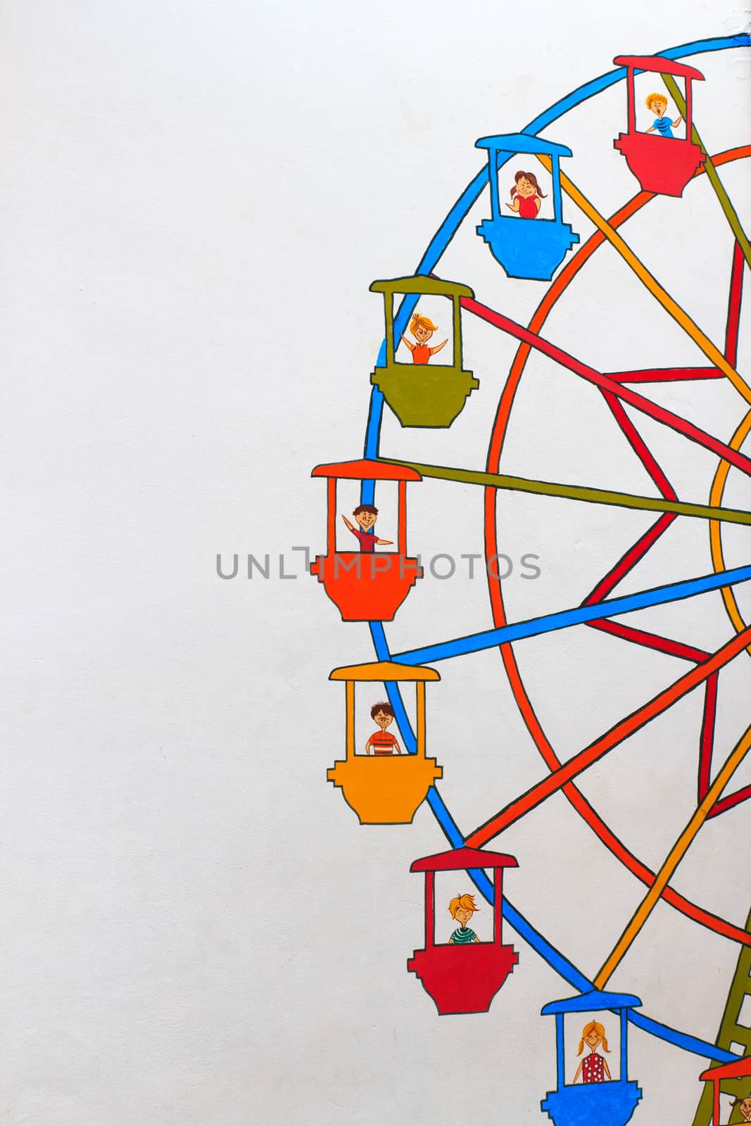 Decorative painting on the wall with the ferris wheel.
