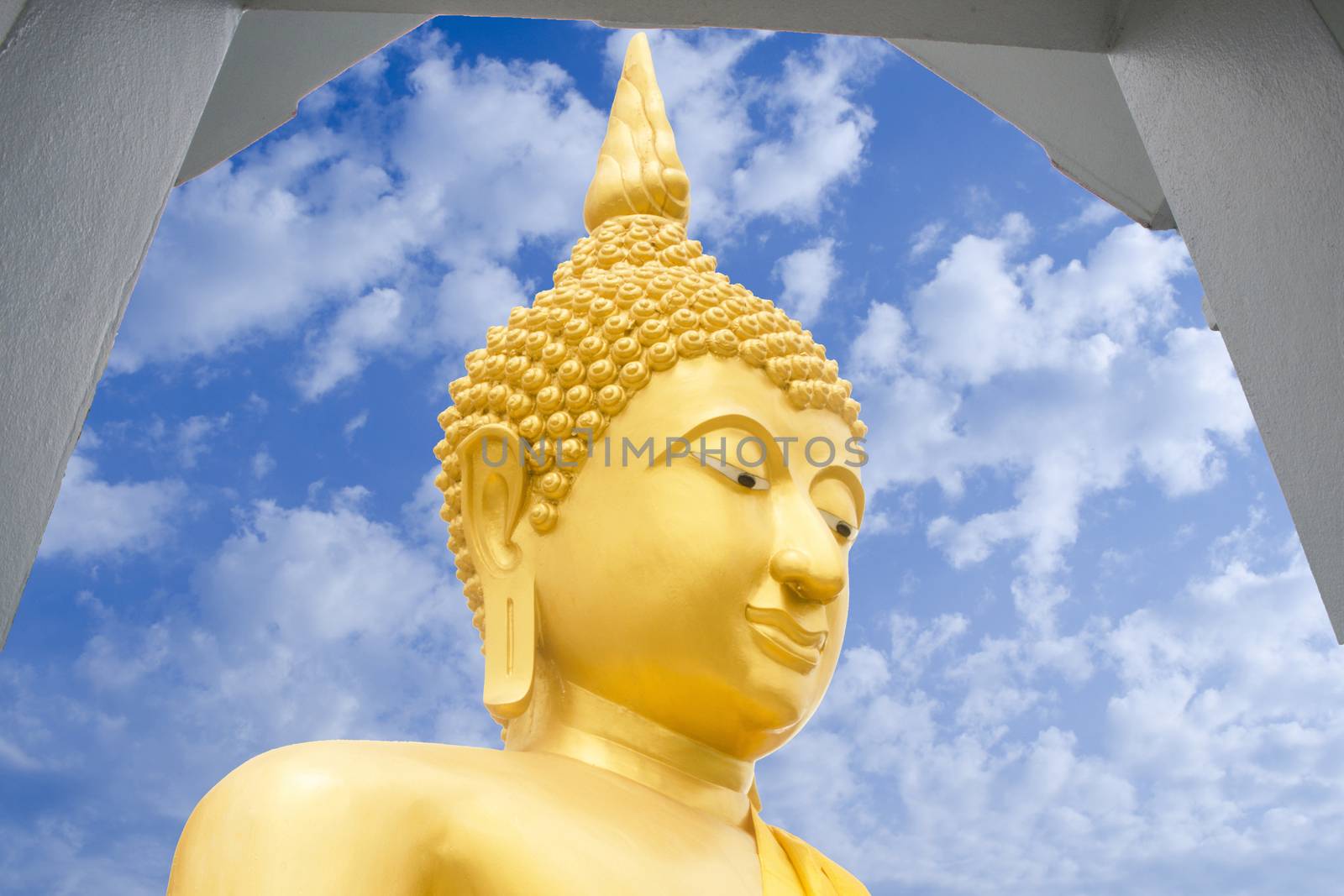 A image or Statue of Buddha that Seated in The attitude of meditation and Sitting cross-legs with one top of another.