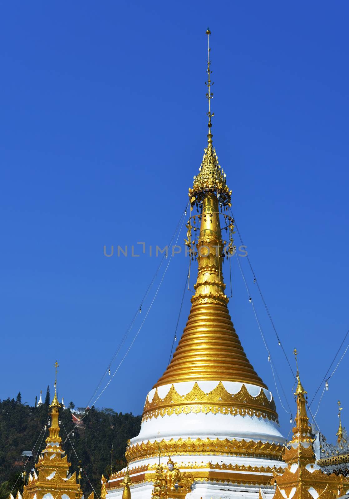 Buddhist Pagoda in a Temple of Meahongson province of Thailand.