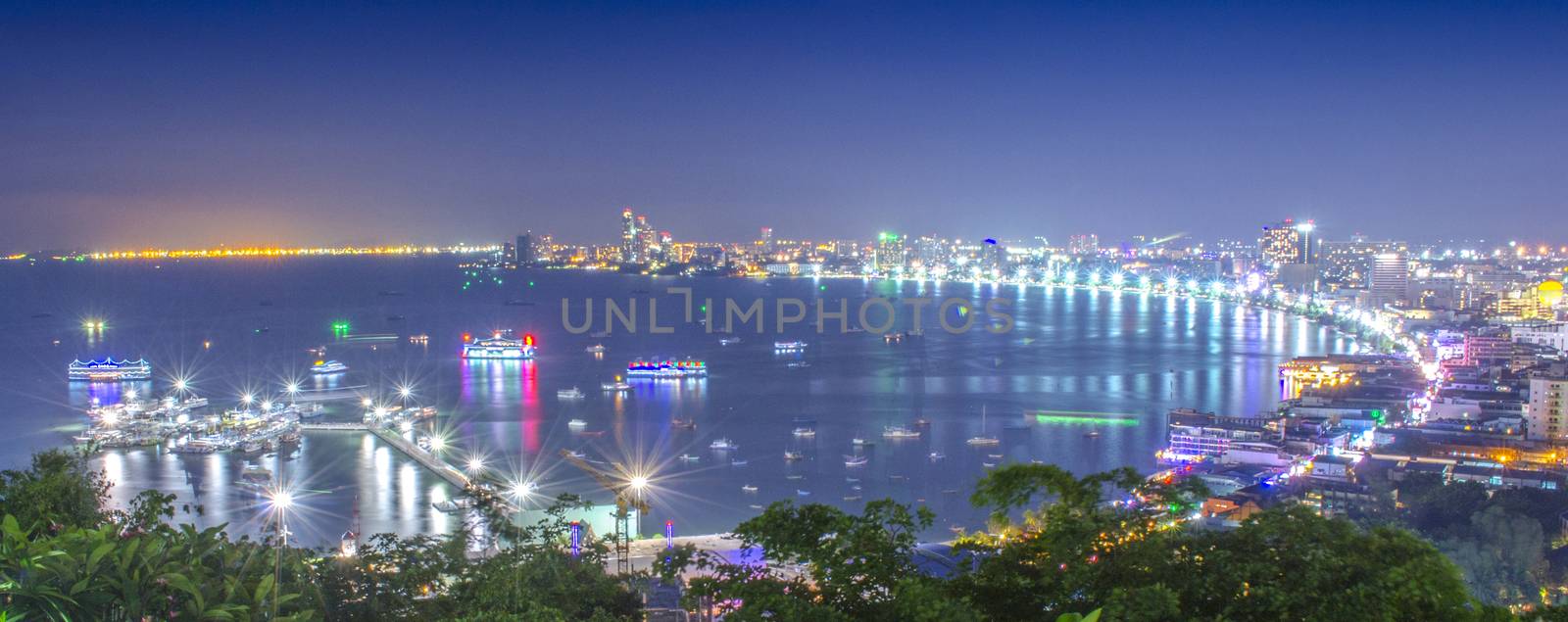 Pattaya City Bay from View Point on the Hill at Night