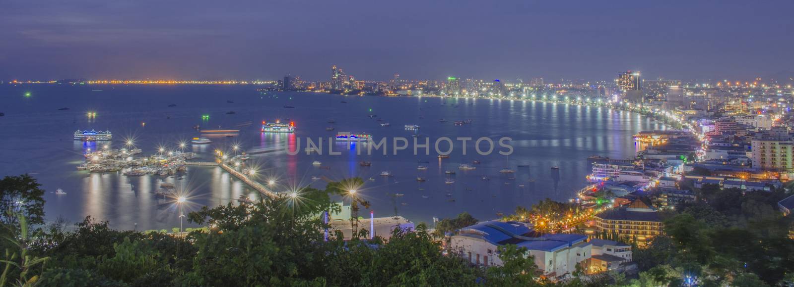 Pattaya City Bay from View Point at Night.