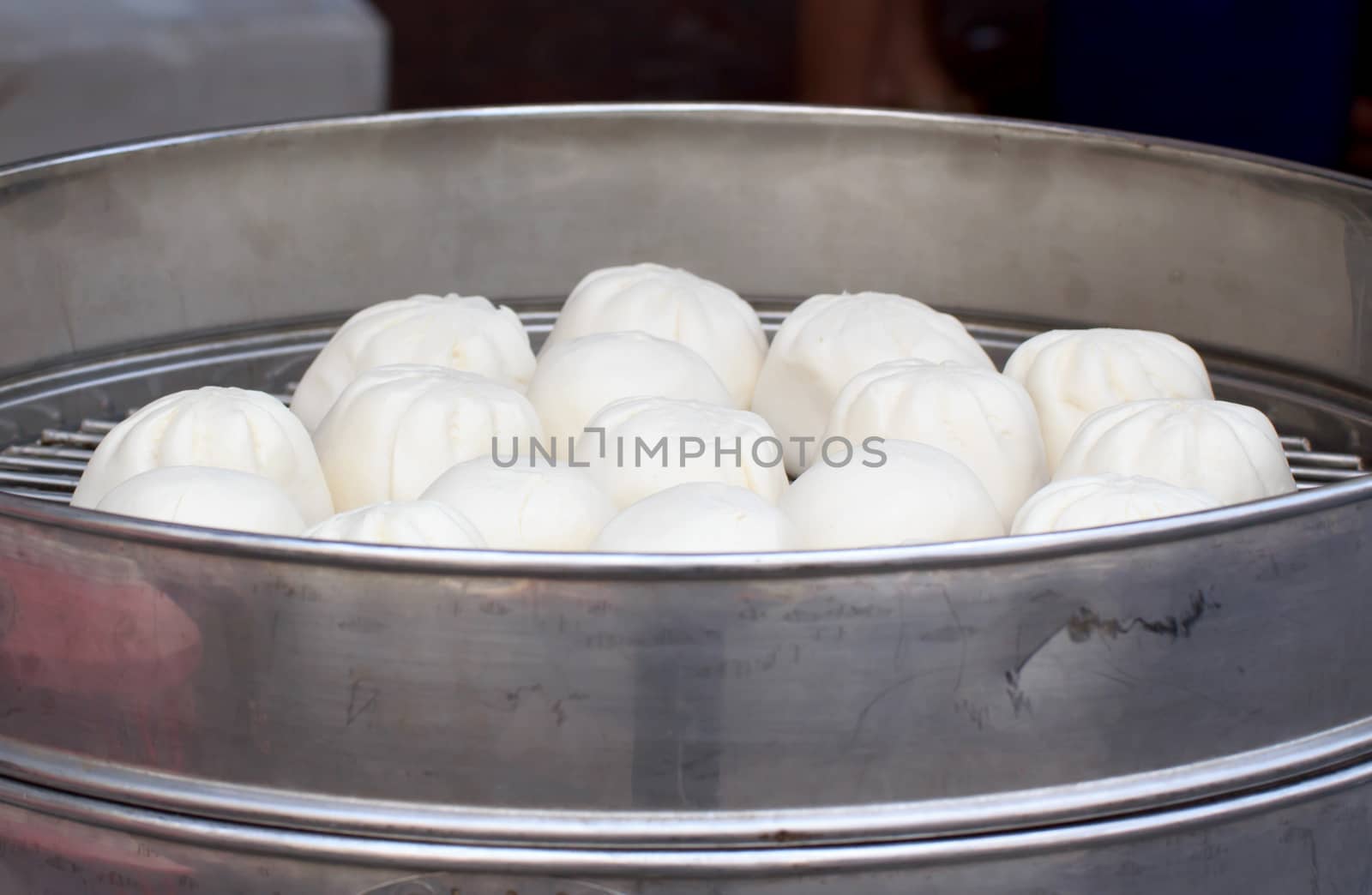 Steamed dumpling in a steamed oven, preparing for sale.