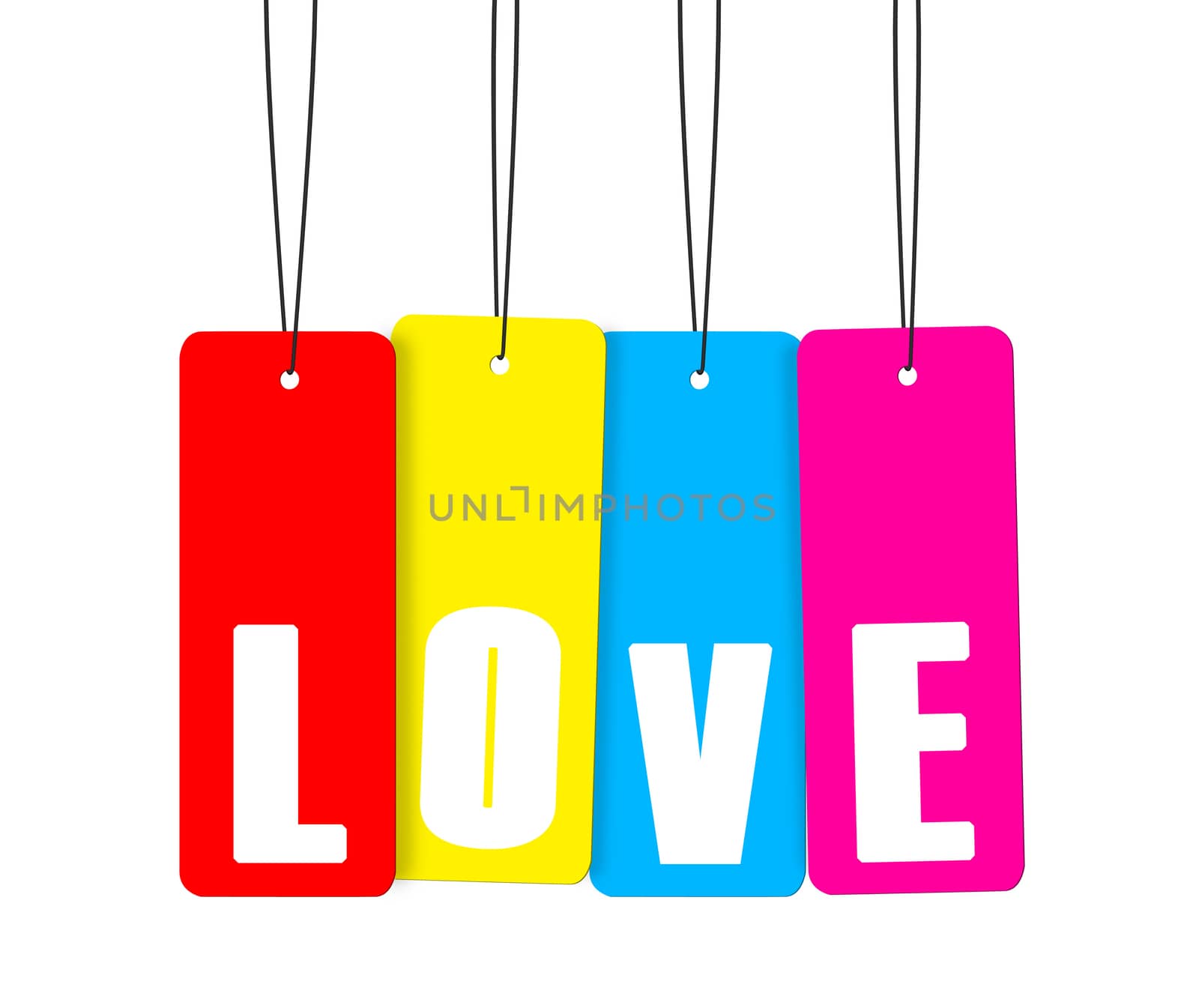 Label tag a variety of colors and word.