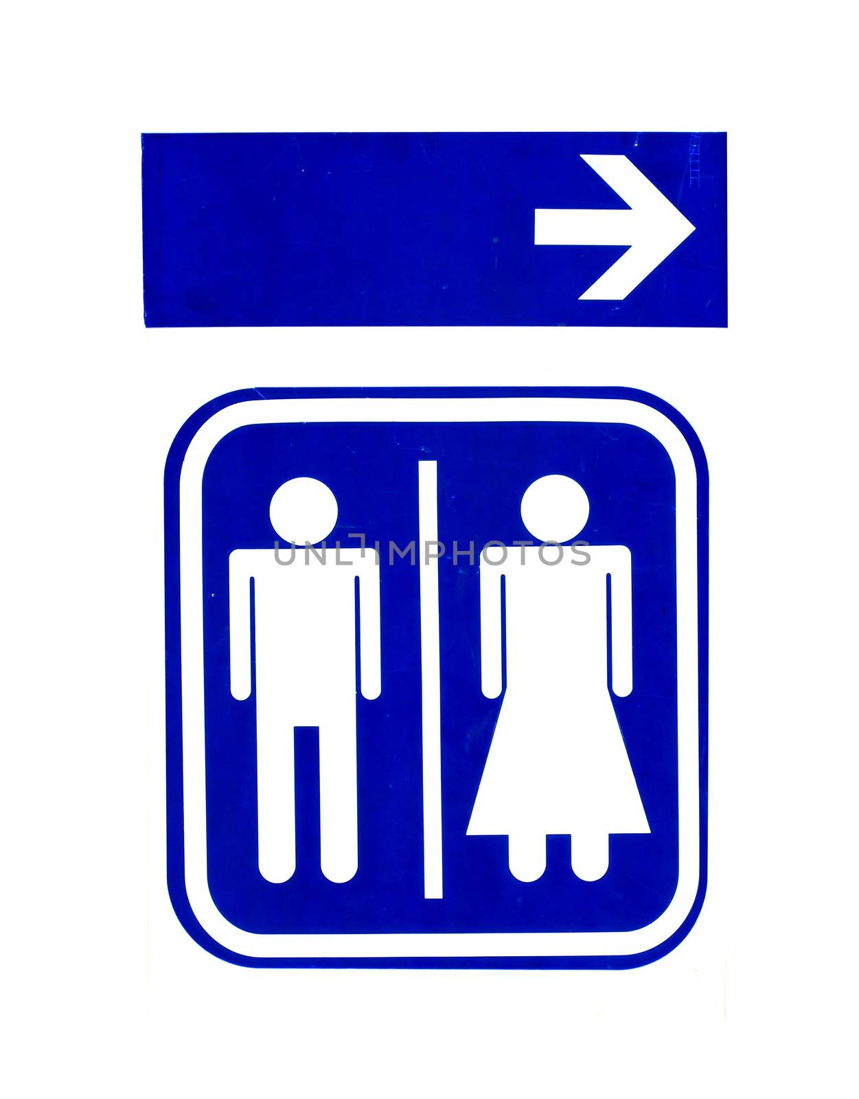 Women and men toilet sign in blue.