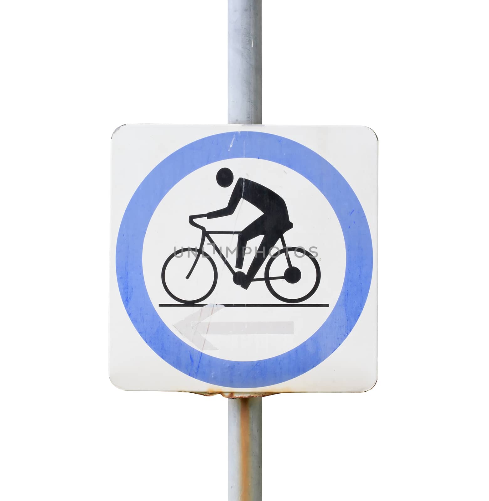 Bicycle traffic sign isolated on white background.