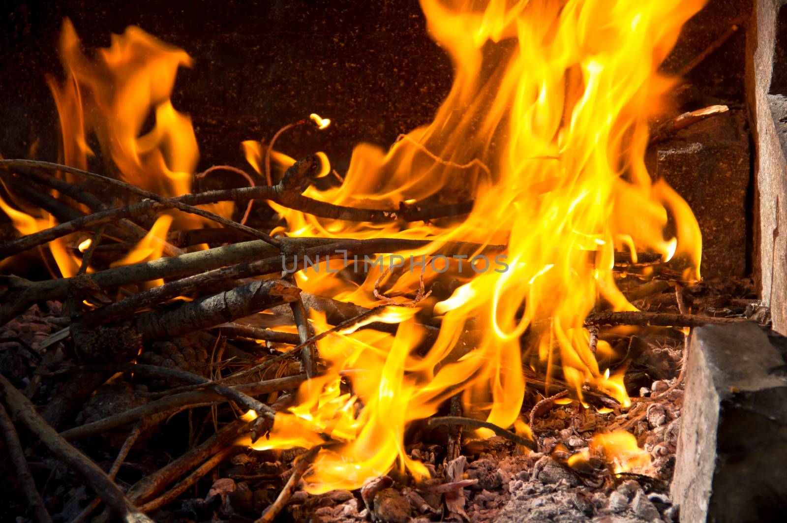 The fireplace crackling seen up close