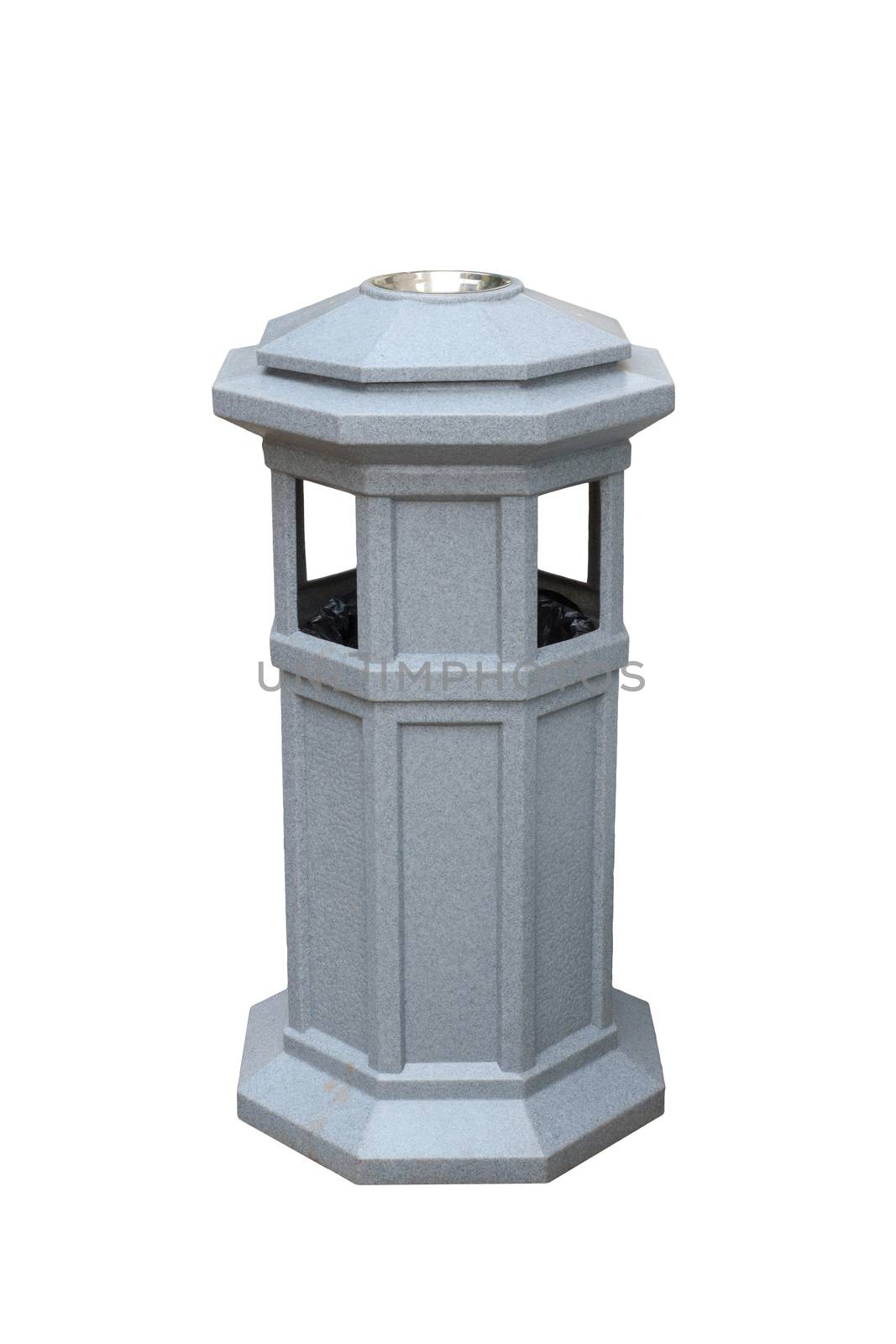 Public trash can isolated on white background.