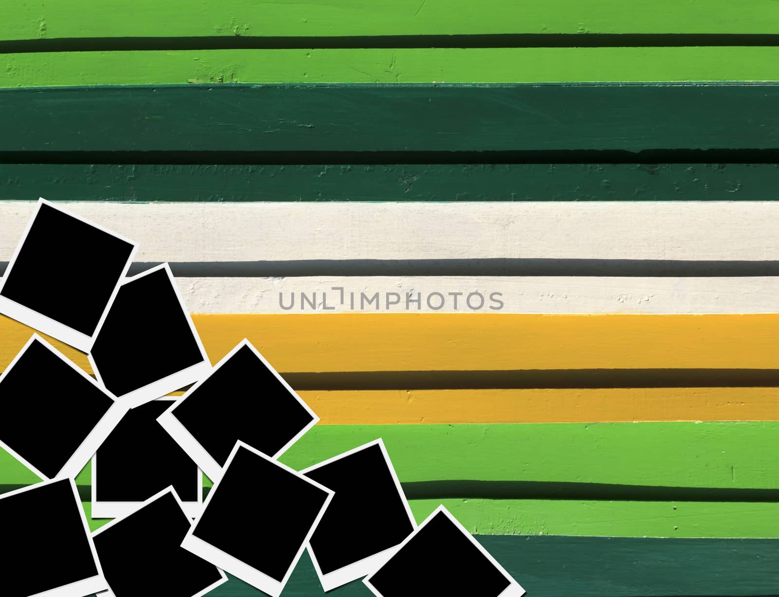 Blank instant photo frames on Wooden floor. 