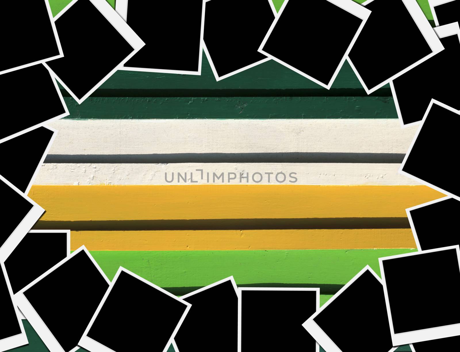 Blank instant photo frames on Wooden floor. 