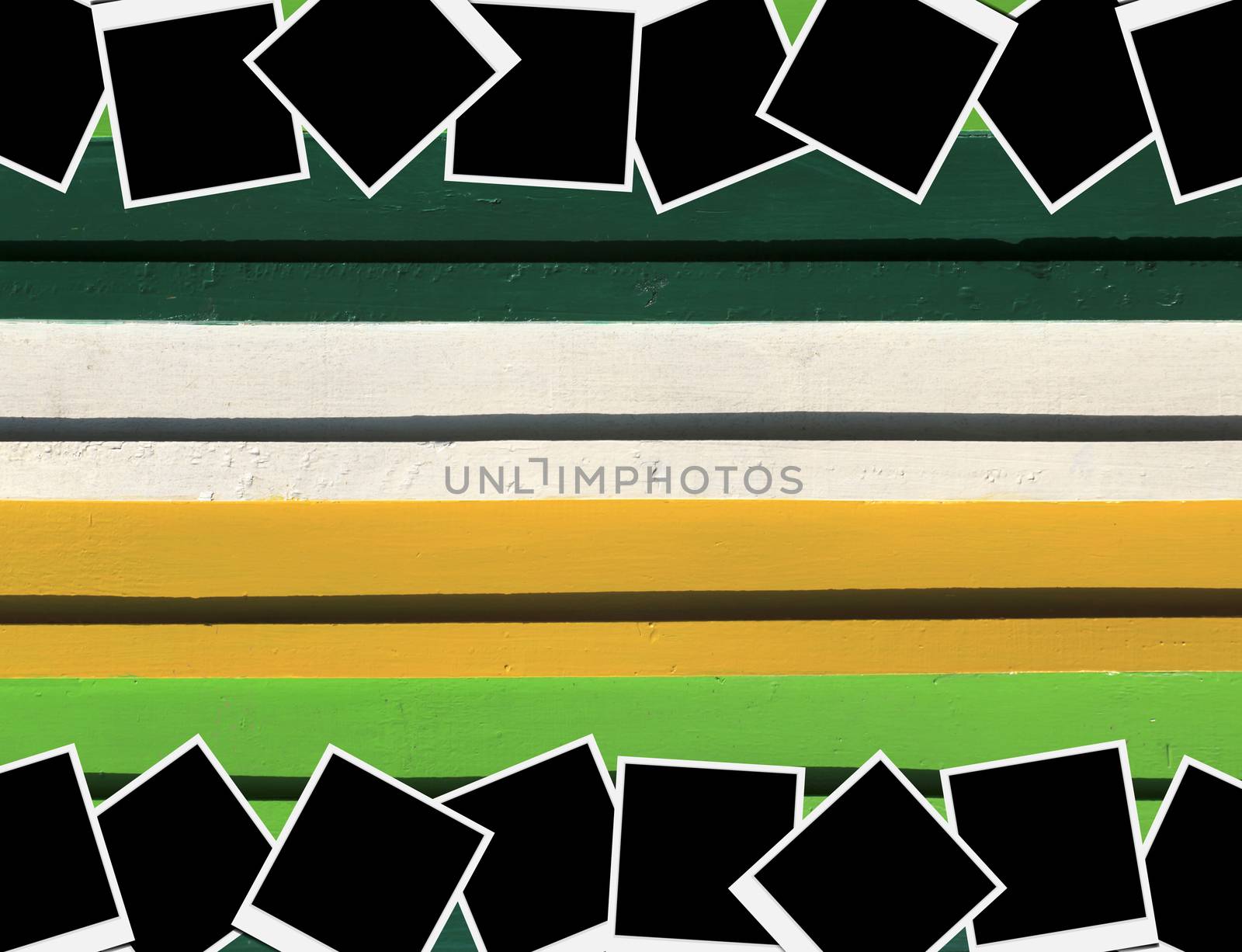 Blank instant photo frames on Wooden floor. 