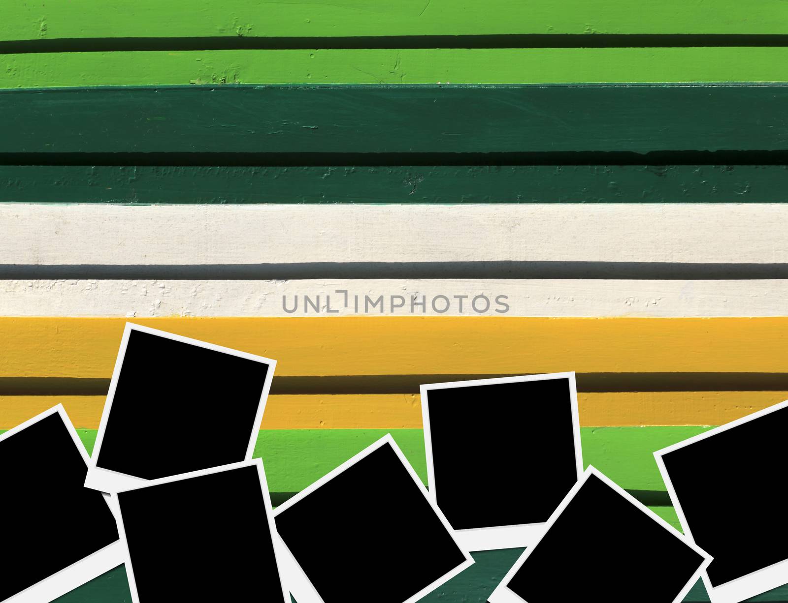 Blank instant photo frames on Wooden floor. 